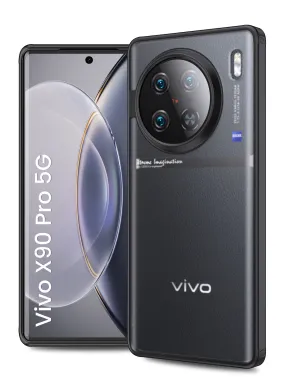 Rugged Frosted Semi Transparent PC Shock Proof Slim Back Cover for Vivo X90 Pro 5G, 6.78 inch, Black