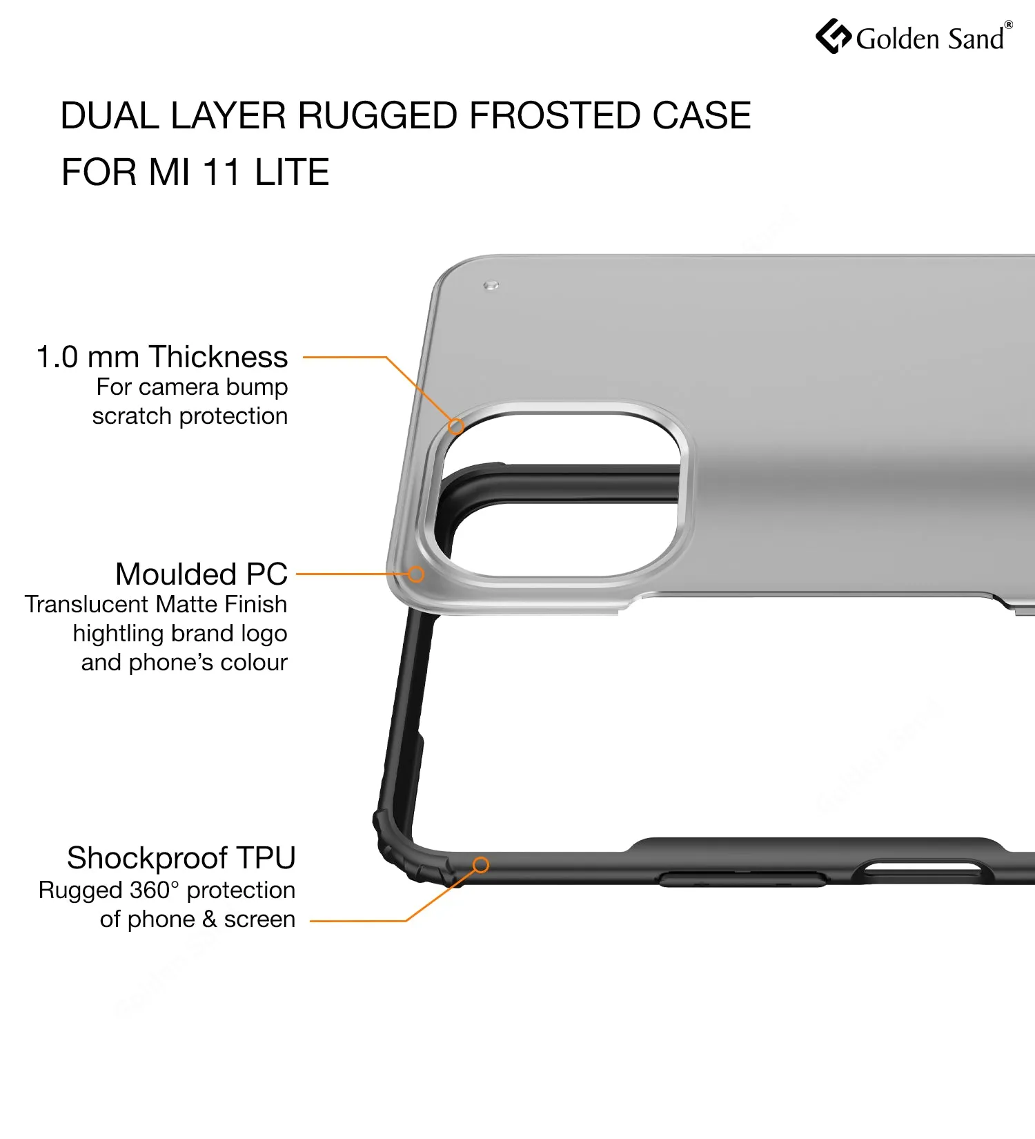 Rugged Frosted Semi Transparent PC Shock Proof Slim Back Cover for Xiaomi 11 Lite NE 5G, Xiaomi Mi 11 Lite, Xiaomi Mi 11 Lite 5G, 6.55 inch, Black