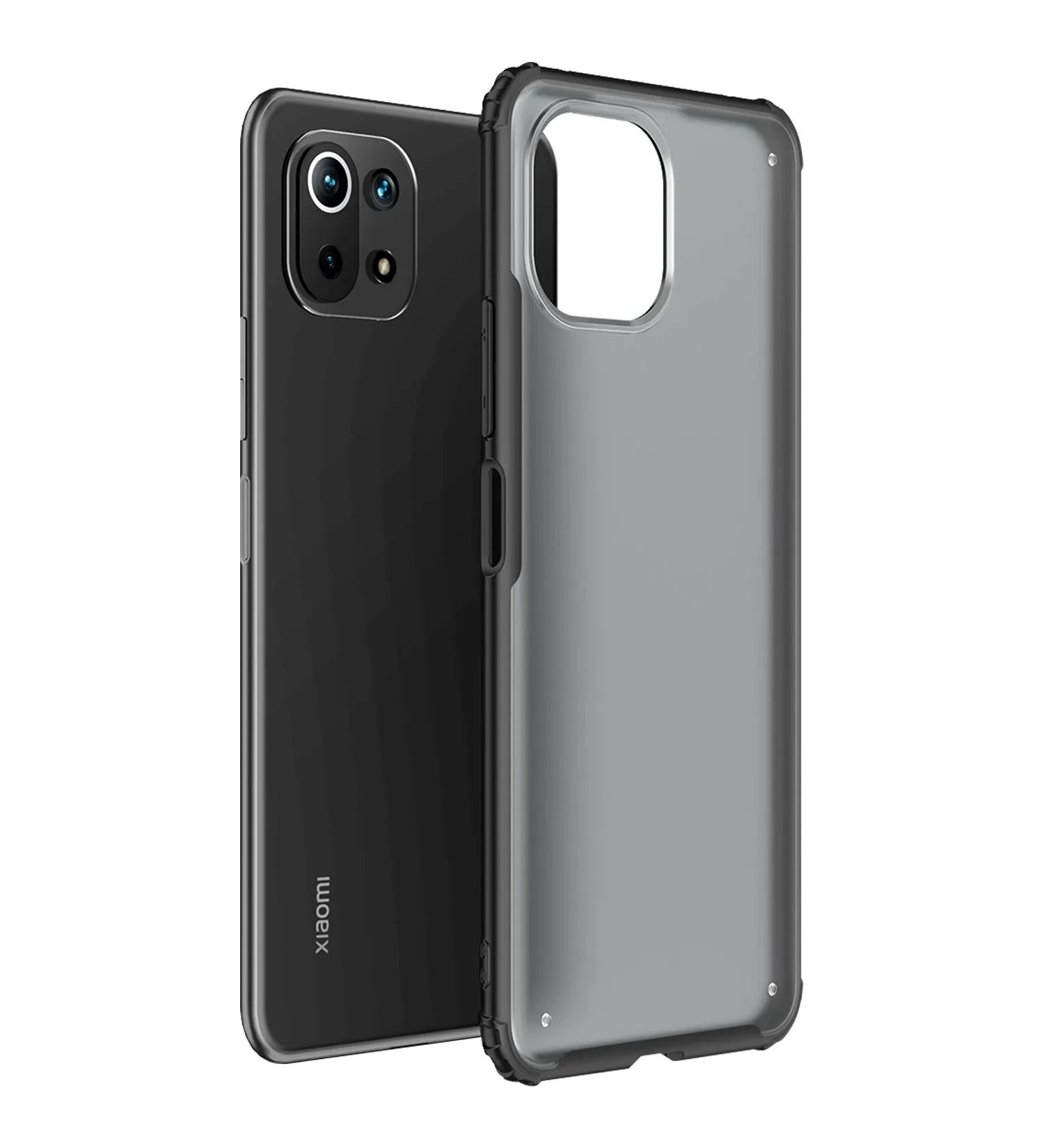 Rugged Frosted Semi Transparent PC Shock Proof Slim Back Cover for Xiaomi 11 Lite NE 5G, Xiaomi Mi 11 Lite, Xiaomi Mi 11 Lite 5G, 6.55 inch, Black