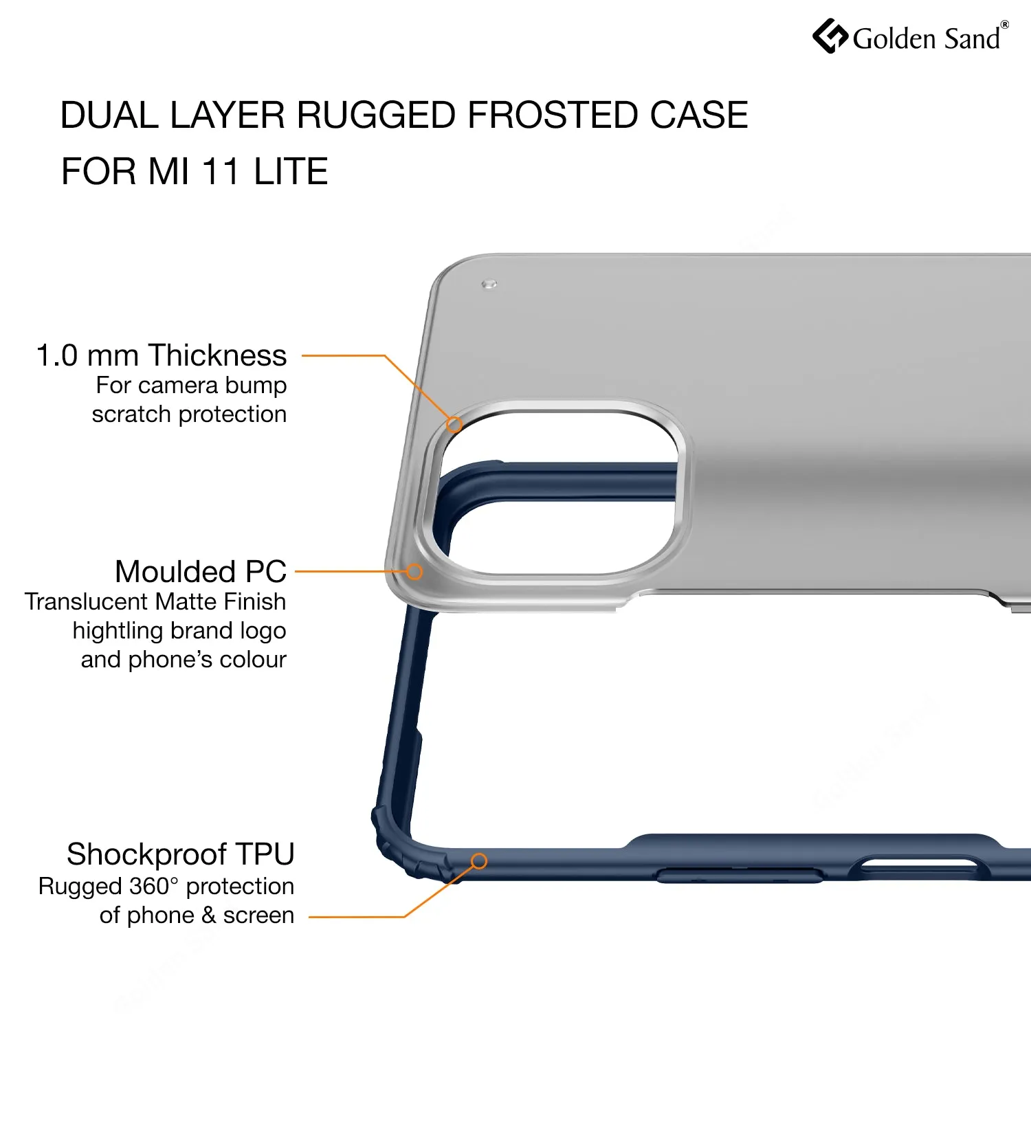 Rugged Frosted Semi Transparent PC Shock Proof Slim Back Cover for Xiaomi 11 Lite NE 5G, Xiaomi Mi 11 Lite, Xiaomi Mi 11 Lite 5G, 6.55 inch, Blue