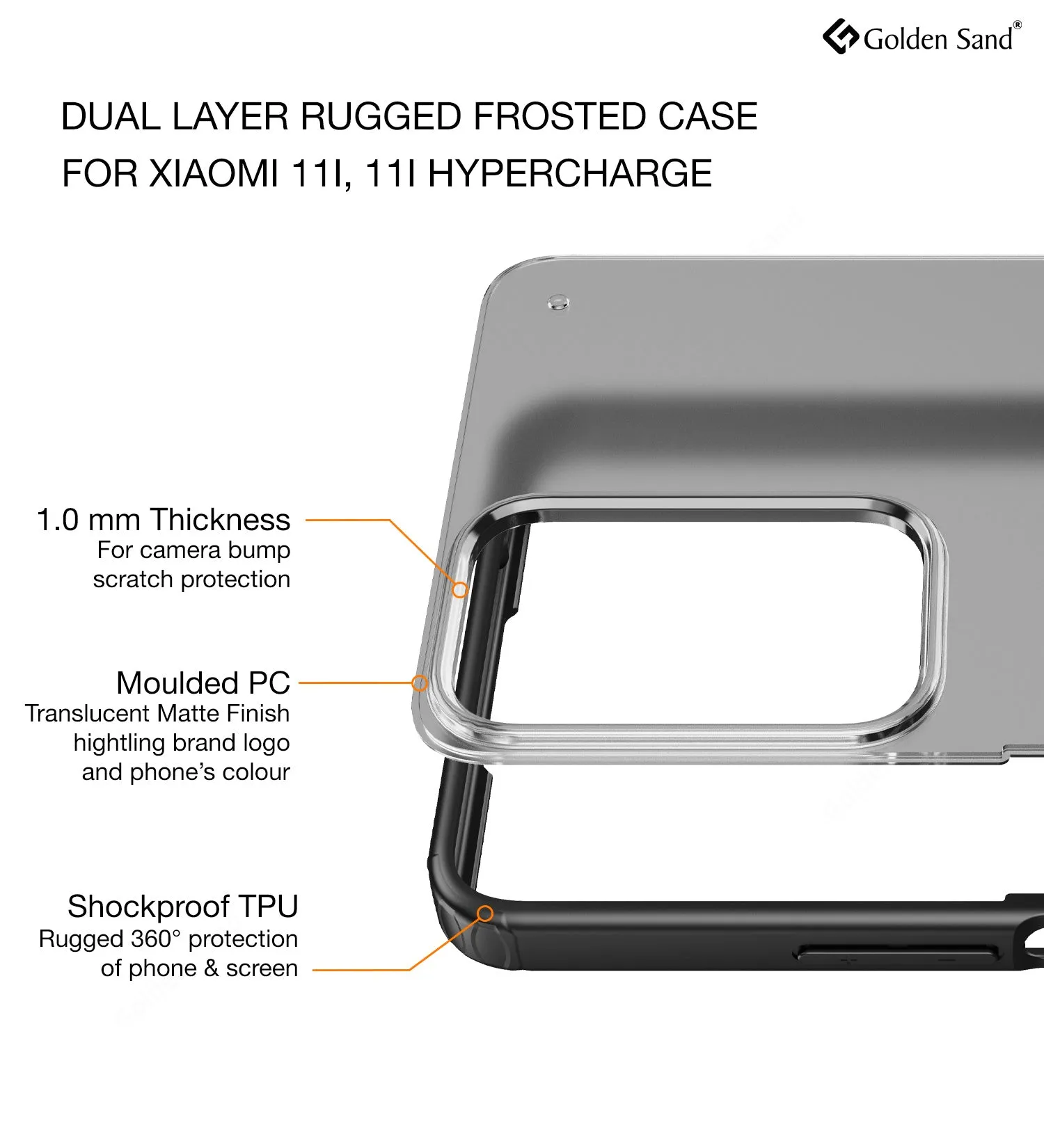 Rugged Frosted Semi Transparent PC Shock Proof Slim Back Cover for Xiaomi 11i, Xiaomi 11i HyperCharge 5G, 6.67 inch, Mysterious Black