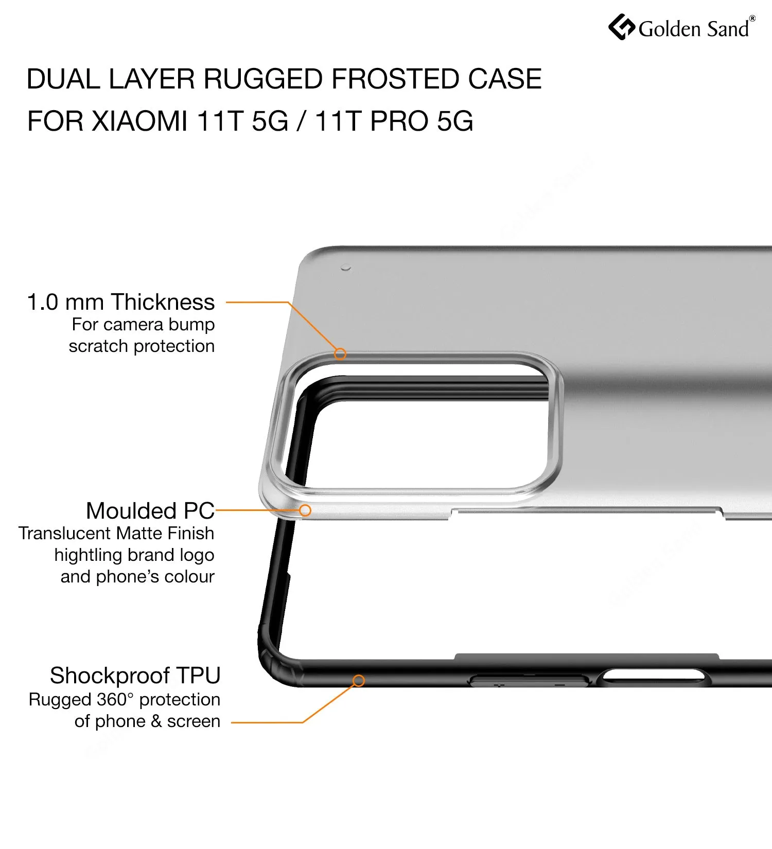 Rugged Frosted Semi Transparent PC Shock Proof Slim Back Cover for Xiaomi Mi 11T 5G, Xiaomi 11T Pro 5G, 6.67 inch, Black