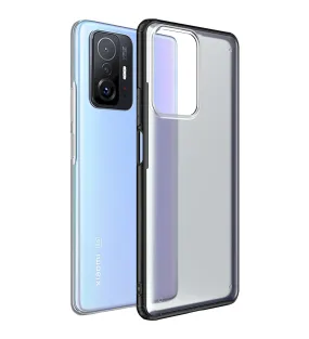 Rugged Frosted Semi Transparent PC Shock Proof Slim Back Cover for Xiaomi Mi 11T 5G, Xiaomi 11T Pro 5G, 6.67 inch, Black