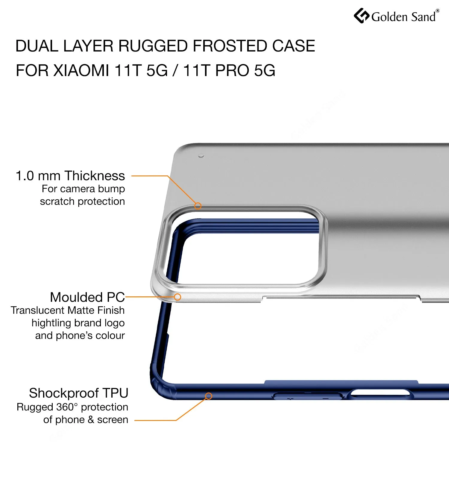 Rugged Frosted Semi Transparent PC Shock Proof Slim Back Cover for Xiaomi Mi 11T 5G, Xiaomi 11T Pro 5G, 6.67 inch, Blue