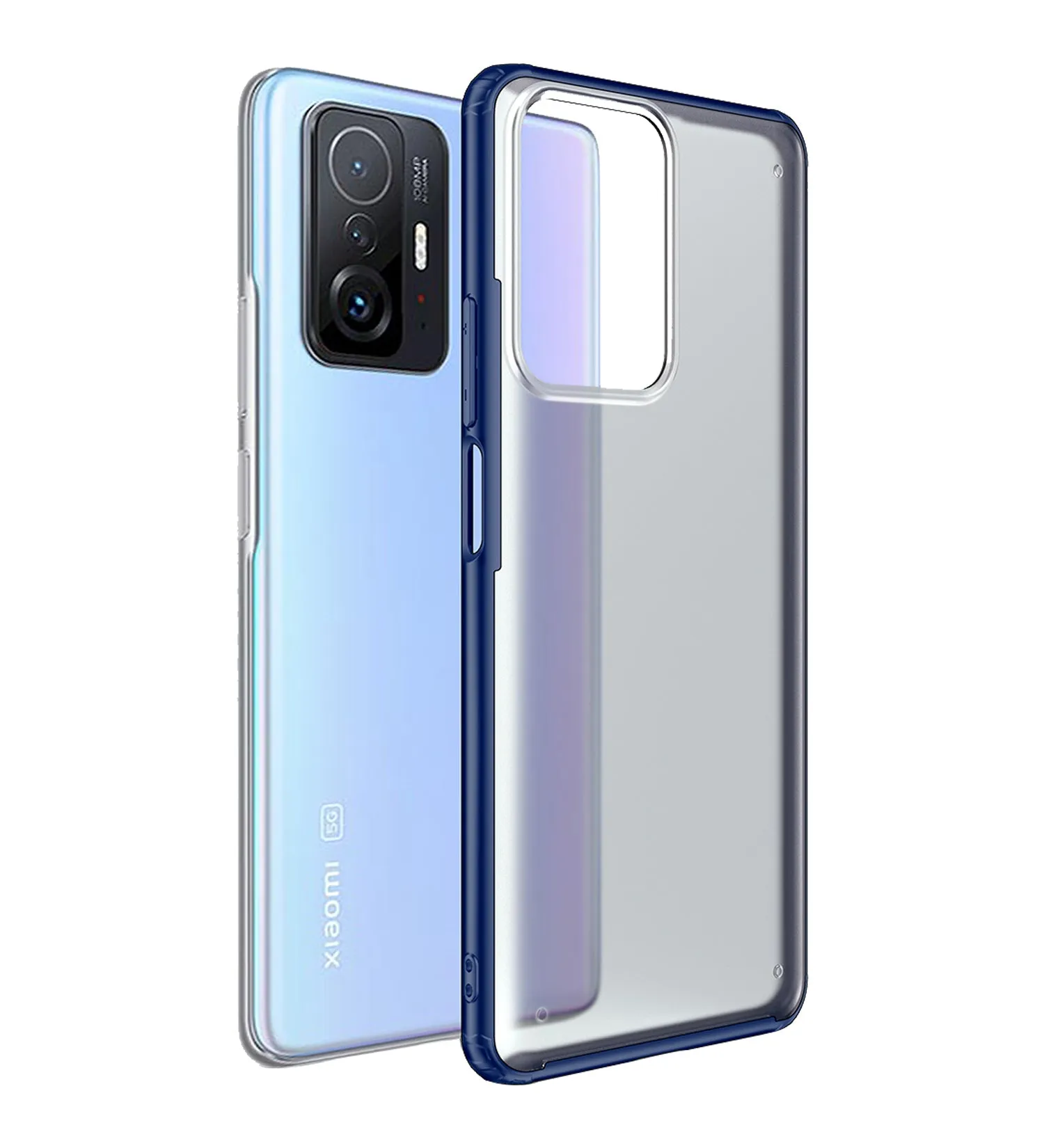 Rugged Frosted Semi Transparent PC Shock Proof Slim Back Cover for Xiaomi Mi 11T 5G, Xiaomi 11T Pro 5G, 6.67 inch, Blue
