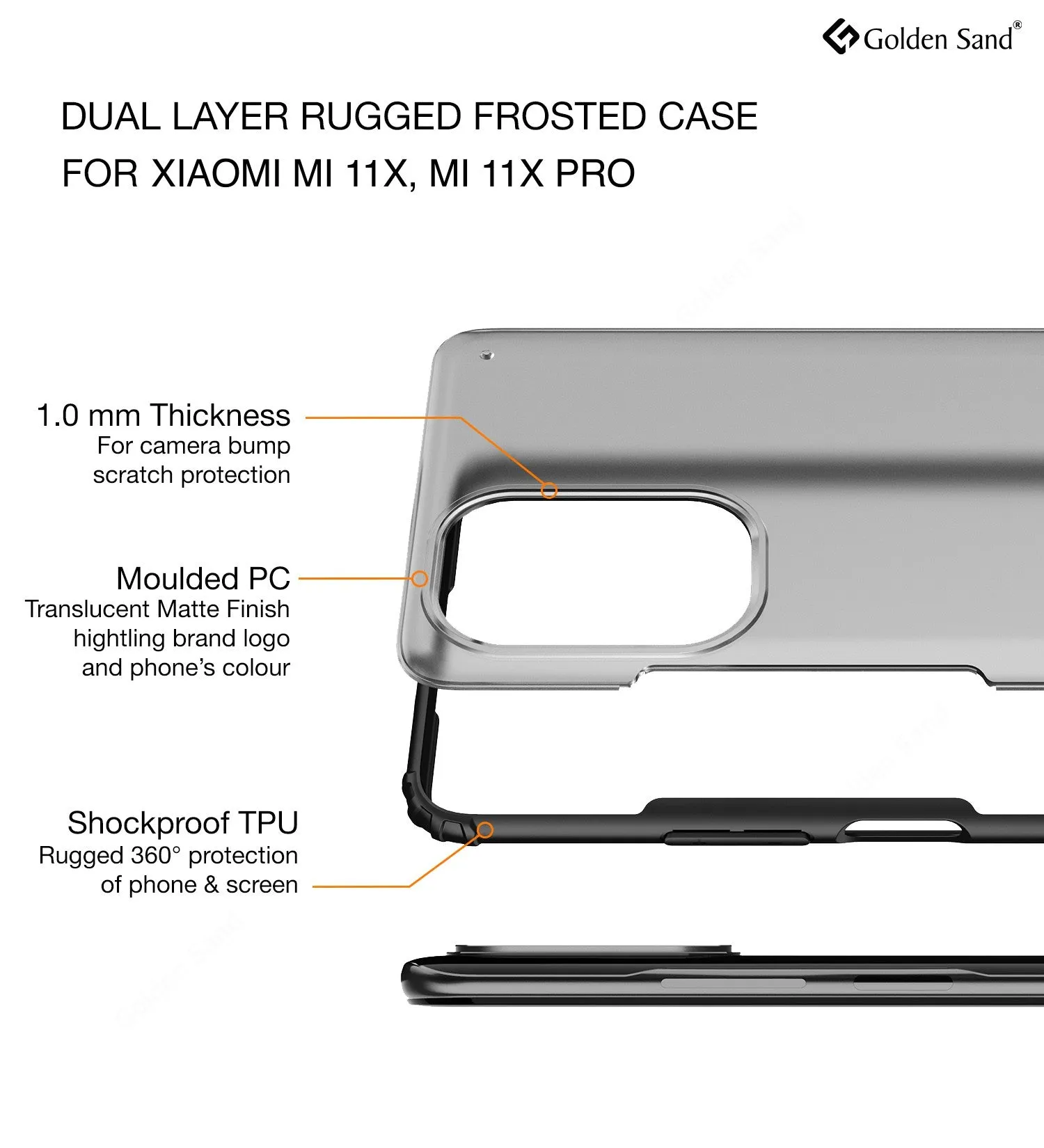 Rugged Frosted Semi Transparent PC Shock Proof Slim Back Cover for Xiaomi Mi 11X 5G, Xiaomi Mi 11X Pro 5G, 6.67 inch, Black