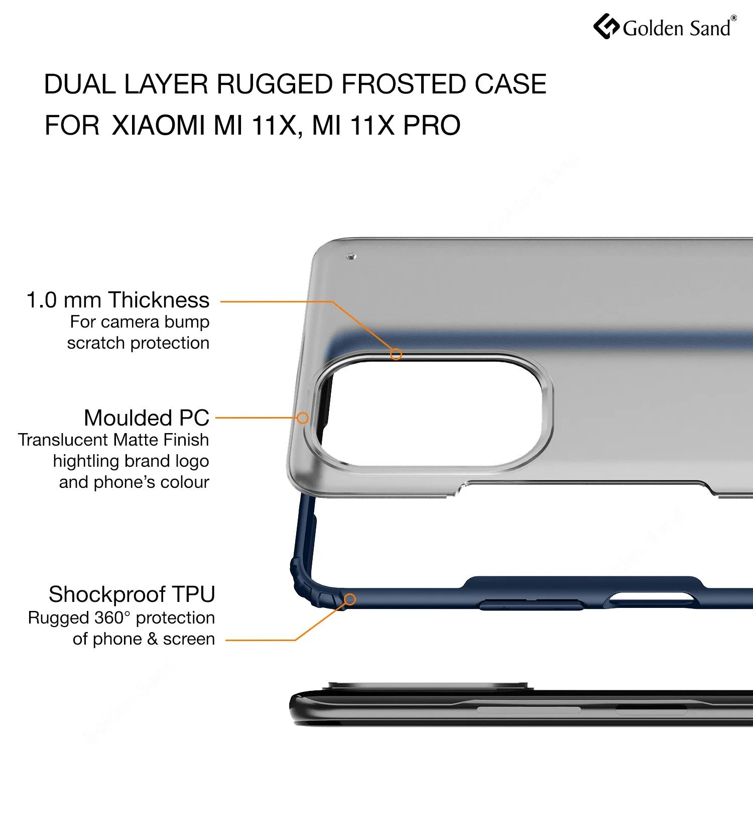 Rugged Frosted Semi Transparent PC Shock Proof Slim Back Cover for Xiaomi Mi 11X 5G, Xiaomi Mi 11X Pro 5G, 6.67 inch, Blue