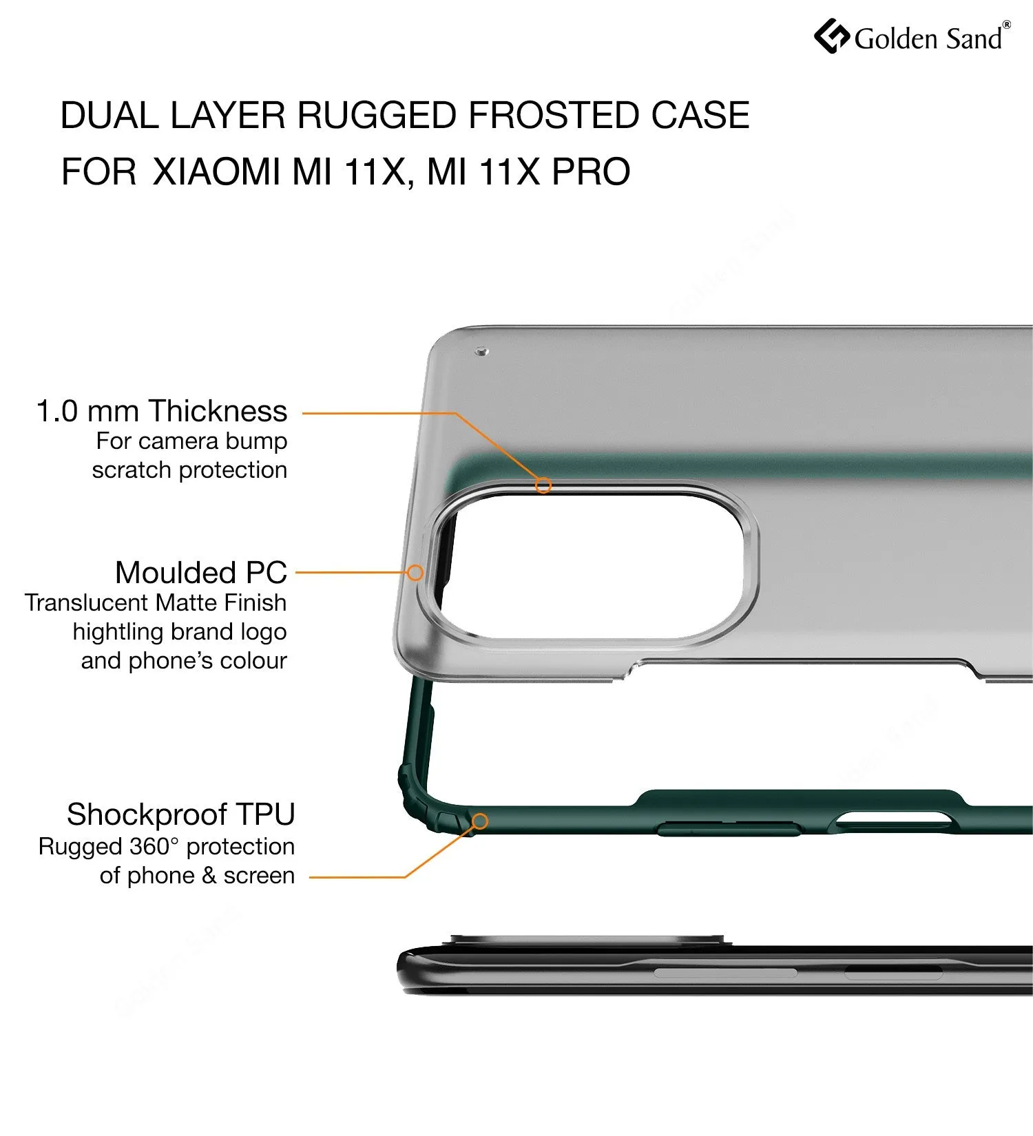 Rugged Frosted Semi Transparent PC Shock Proof Slim Back Cover for Xiaomi Mi 11X 5G, Xiaomi Mi 11X Pro 5G, 6.67 inch, Green