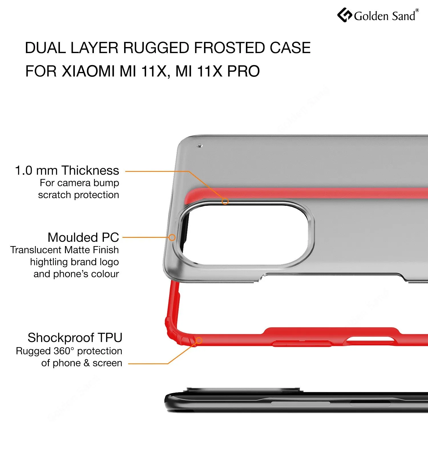 Rugged Frosted Semi Transparent PC Shock Proof Slim Back Cover for Xiaomi Mi 11X 5G, Xiaomi Mi 11X Pro 5G, 6.67 inch, Red
