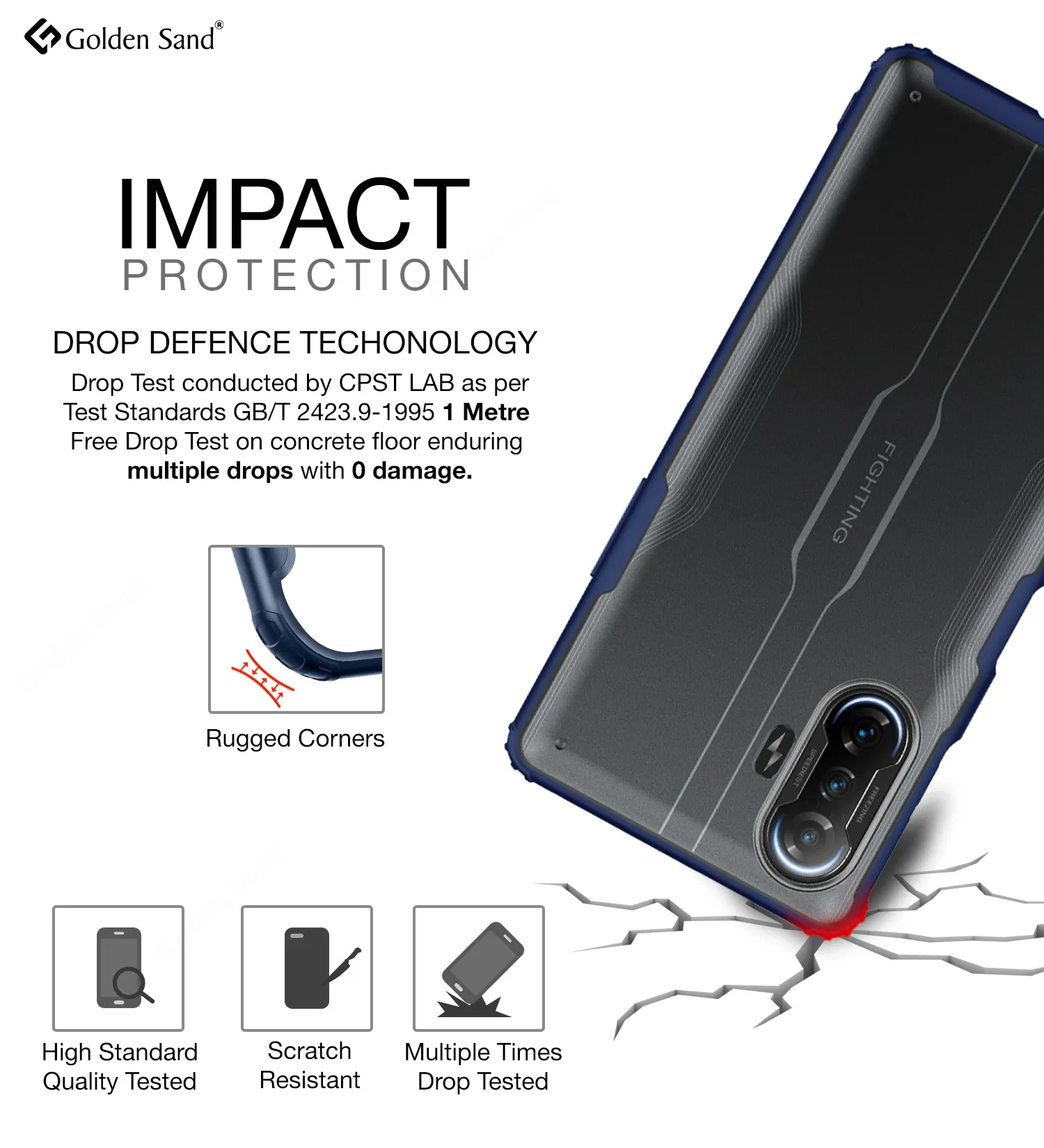 Rugged Frosted Semi Transparent PC Shock Proof Slim Back Cover for Xiaomi Poco F3 GT, 6.67 inch, Blue