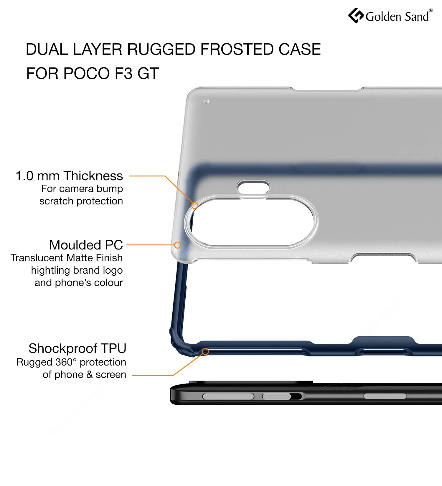 Rugged Frosted Semi Transparent PC Shock Proof Slim Back Cover for Xiaomi Poco F3 GT, 6.67 inch, Blue