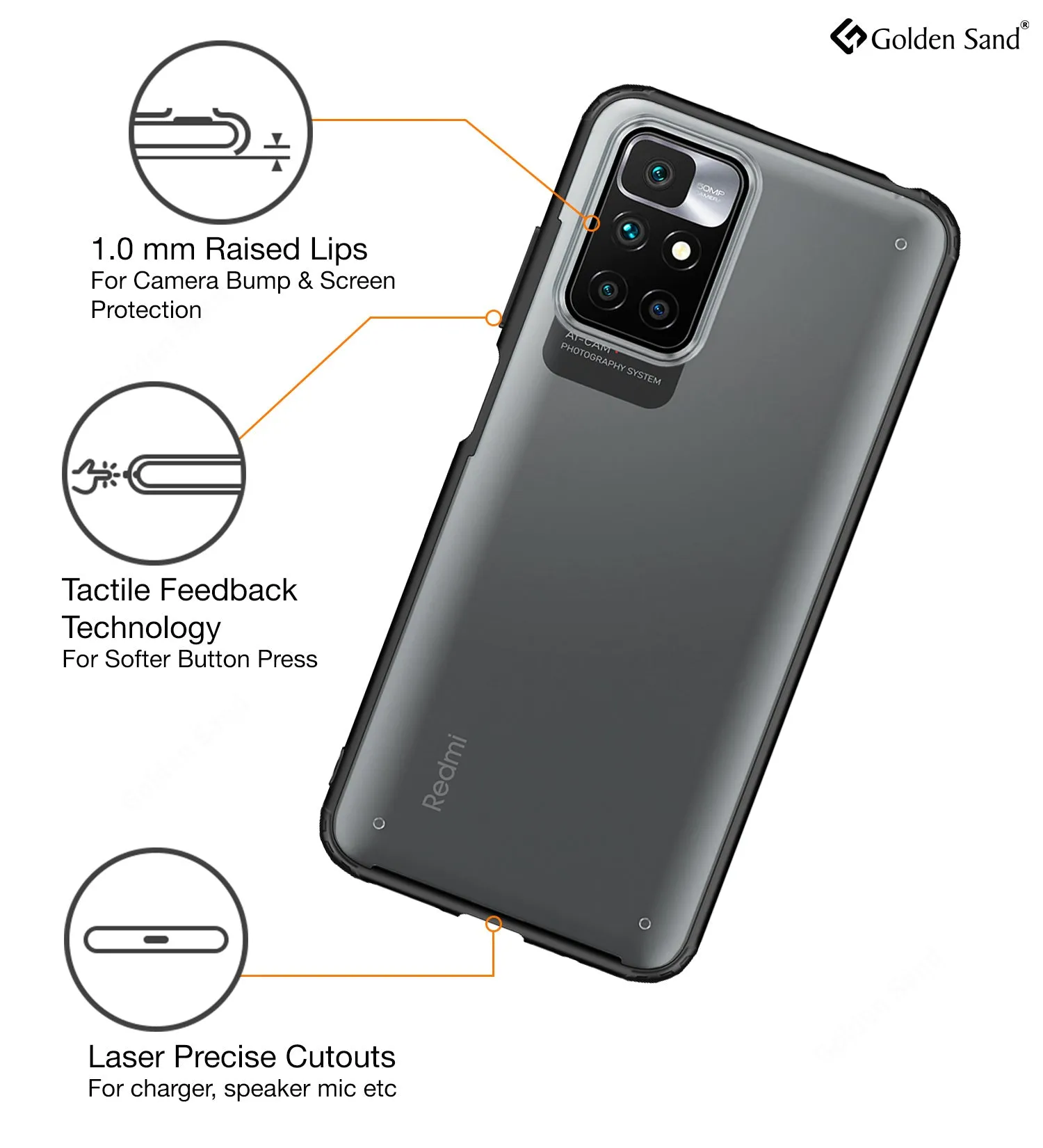 Rugged Frosted Semi Transparent PC Shock Proof Slim Back Cover for Xiaomi Redmi 10 Prime, 6.5 inch, Black