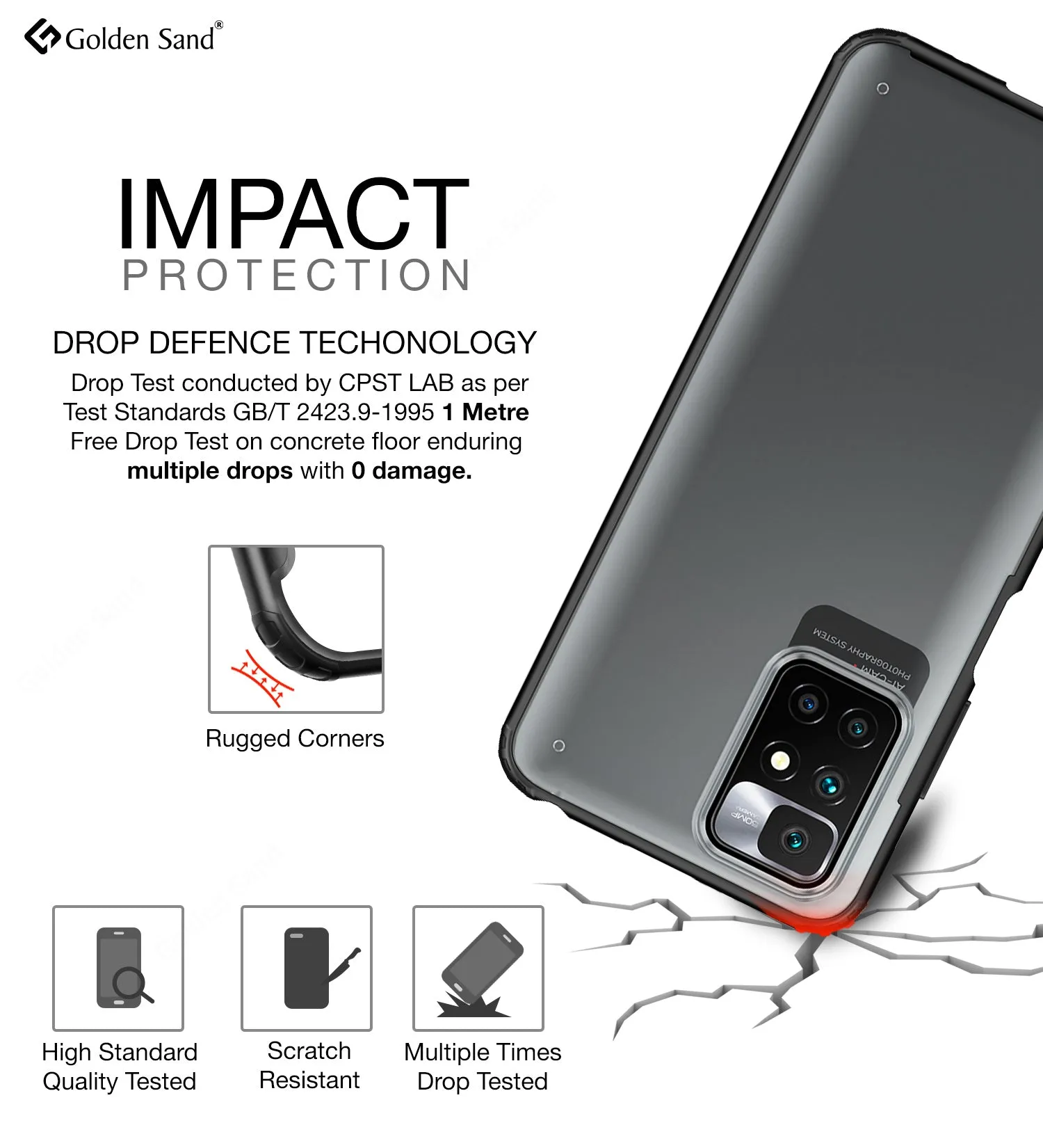 Rugged Frosted Semi Transparent PC Shock Proof Slim Back Cover for Xiaomi Redmi 10 Prime, 6.5 inch, Black