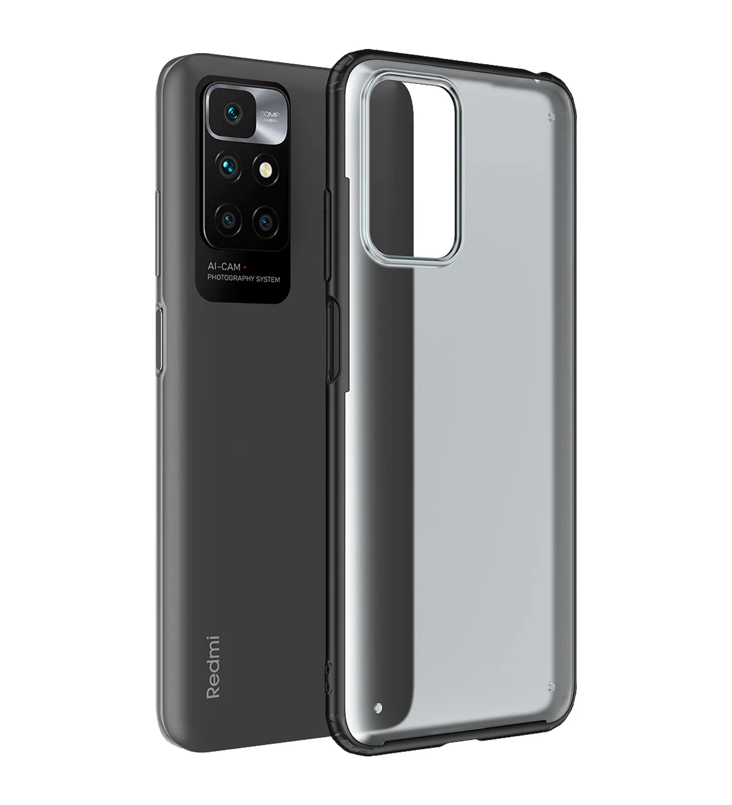 Rugged Frosted Semi Transparent PC Shock Proof Slim Back Cover for Xiaomi Redmi 10 Prime, 6.5 inch, Black