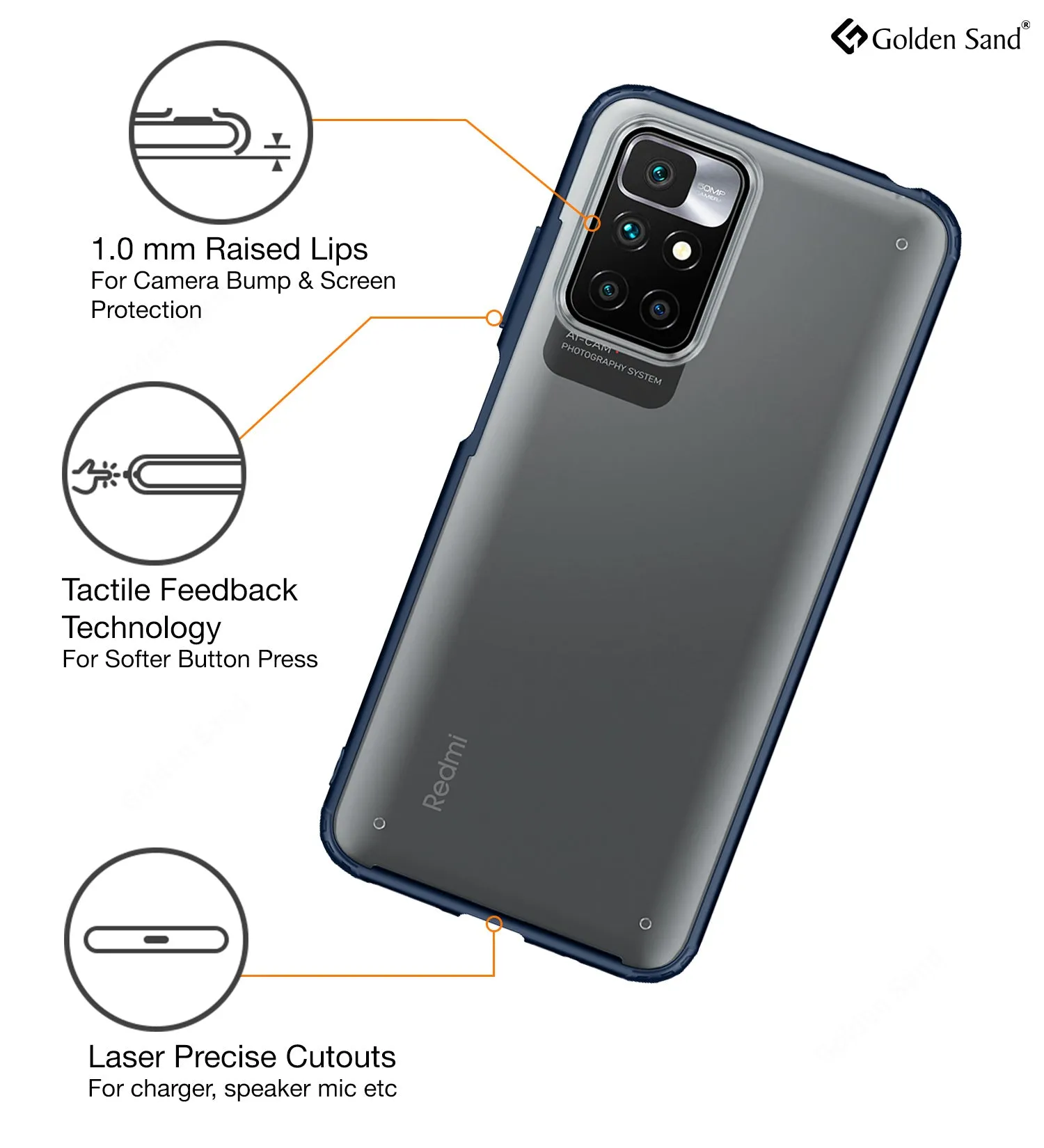 Rugged Frosted Semi Transparent PC Shock Proof Slim Back Cover for Xiaomi Redmi 10 Prime, 6.5 inch, Blue