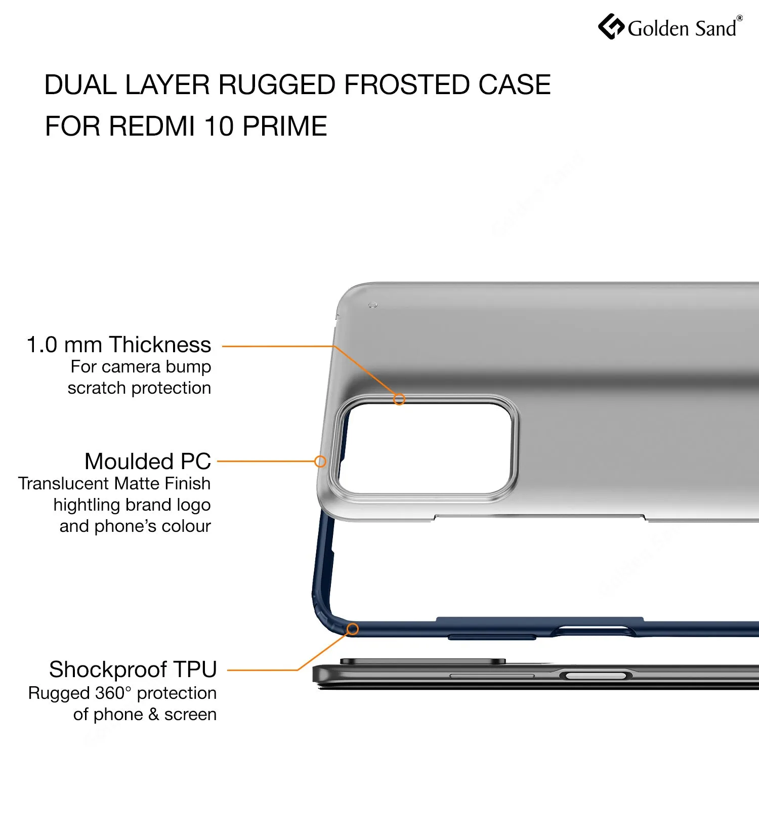 Rugged Frosted Semi Transparent PC Shock Proof Slim Back Cover for Xiaomi Redmi 10 Prime, 6.5 inch, Blue