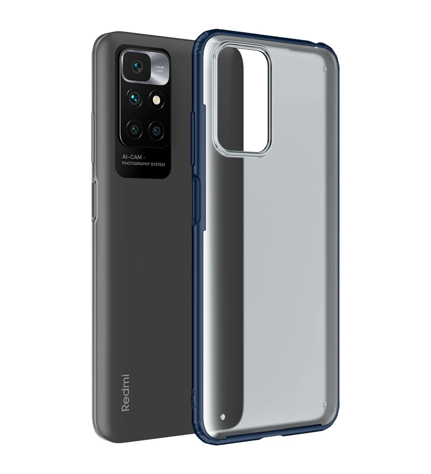 Rugged Frosted Semi Transparent PC Shock Proof Slim Back Cover for Xiaomi Redmi 10 Prime, 6.5 inch, Blue
