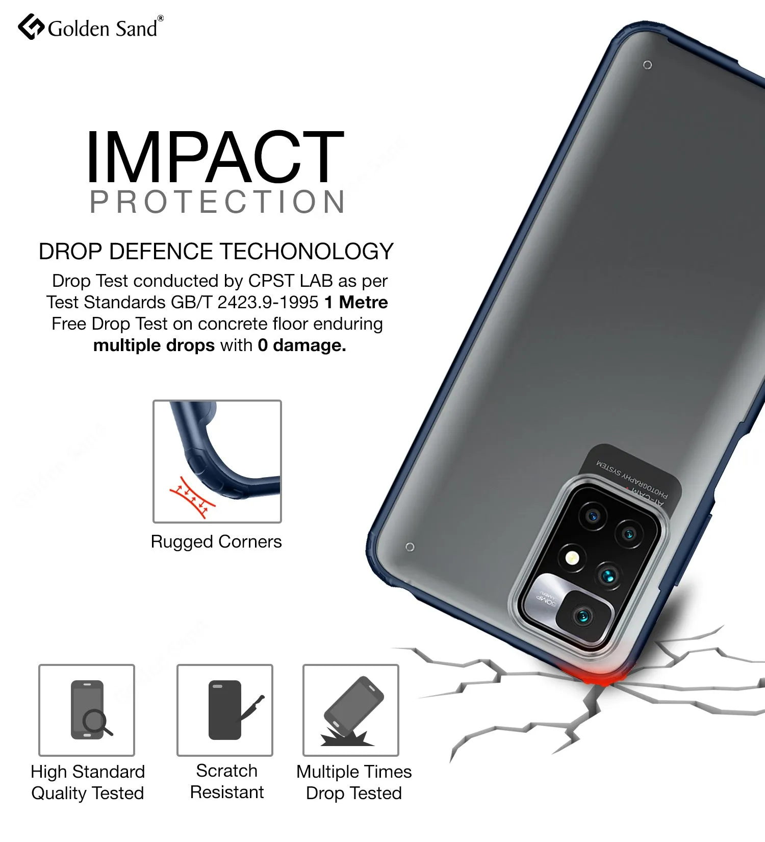 Rugged Frosted Semi Transparent PC Shock Proof Slim Back Cover for Xiaomi Redmi 10 Prime, 6.5 inch, Blue