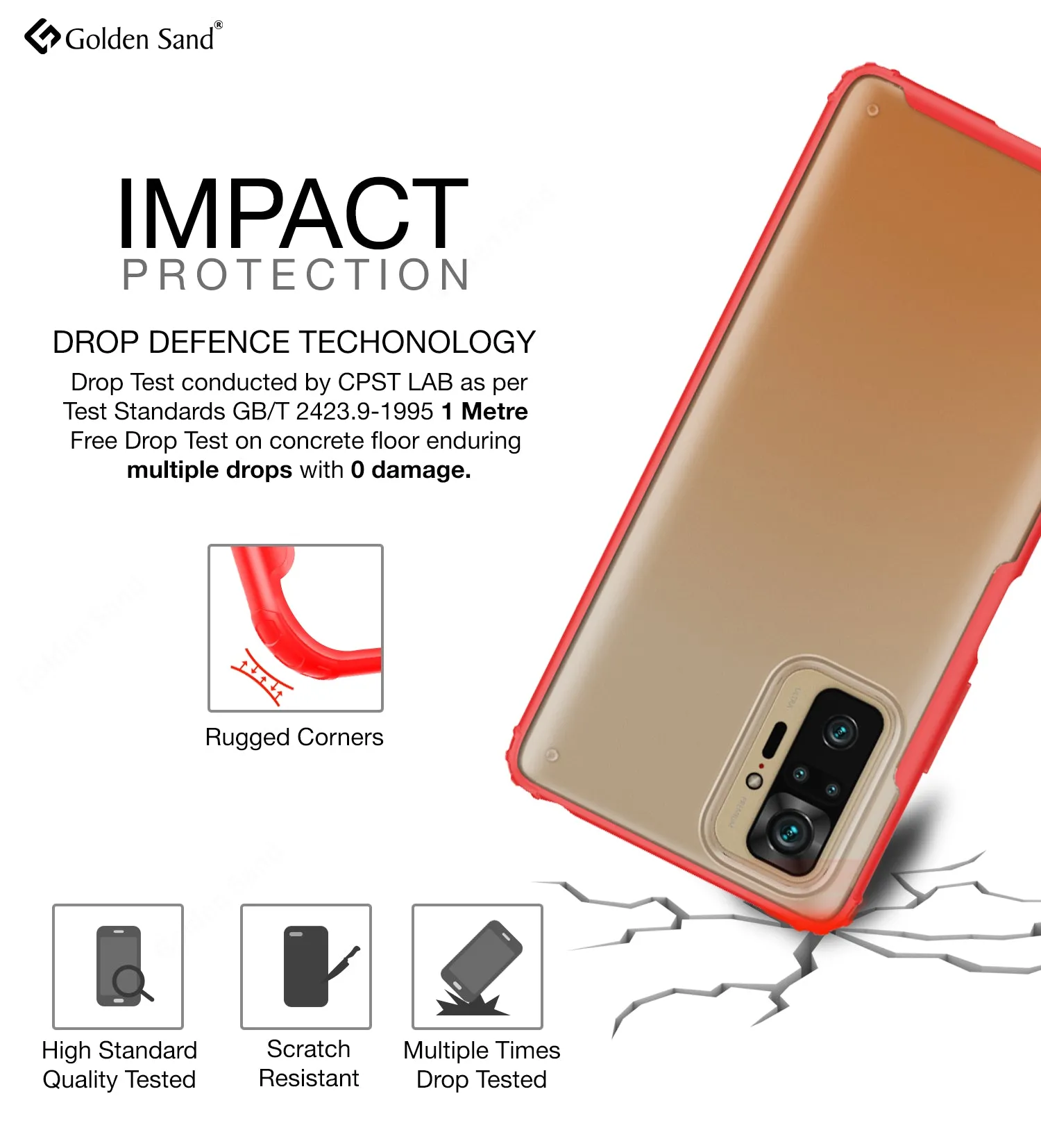 Rugged Frosted Semi Transparent PC Shock Proof Slim Back Cover for Xiaomi Redmi Note 10 Pro, Xiaomi Redmi Note 10 Pro Max, 6.67 inch, Red