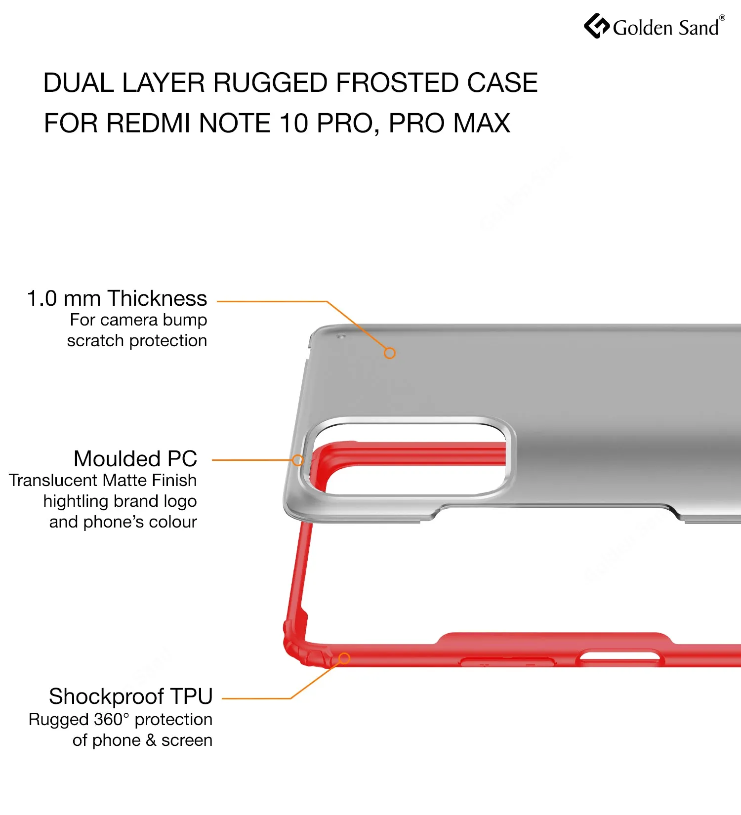 Rugged Frosted Semi Transparent PC Shock Proof Slim Back Cover for Xiaomi Redmi Note 10 Pro, Xiaomi Redmi Note 10 Pro Max, 6.67 inch, Red