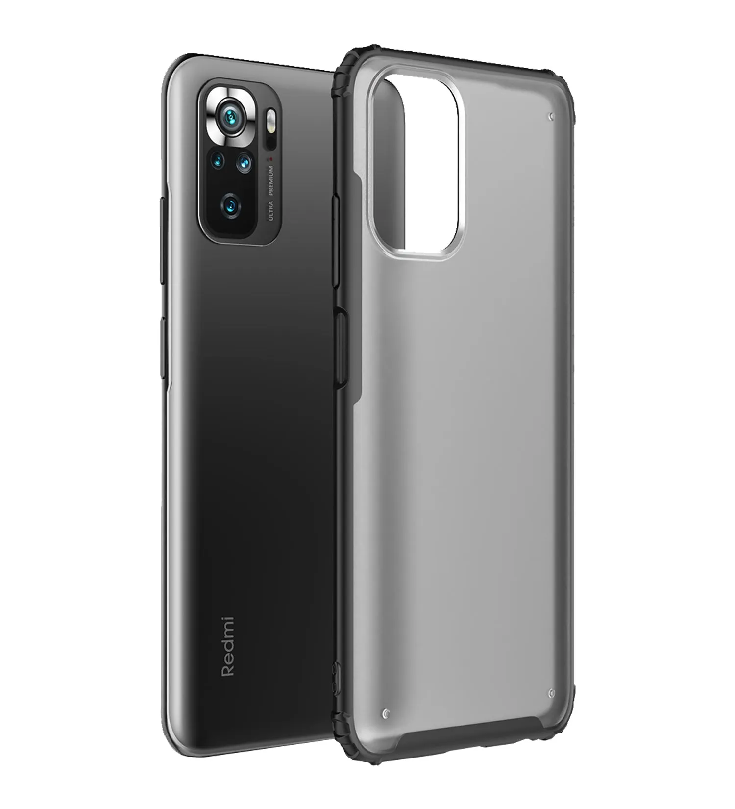 Rugged Frosted Semi Transparent PC Shock Proof Slim Back Cover for Xiaomi Redmi Note 10T 5G, Poco M3 Pro 5G, 6.5 inch, Black