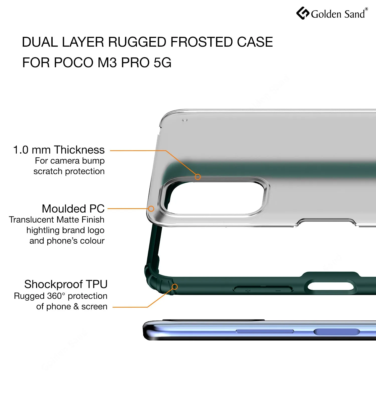 Rugged Frosted Semi Transparent PC Shock Proof Slim Back Cover for Xiaomi Redmi Note 10T 5G, Poco M3 Pro 5G, 6.5 inch, Green