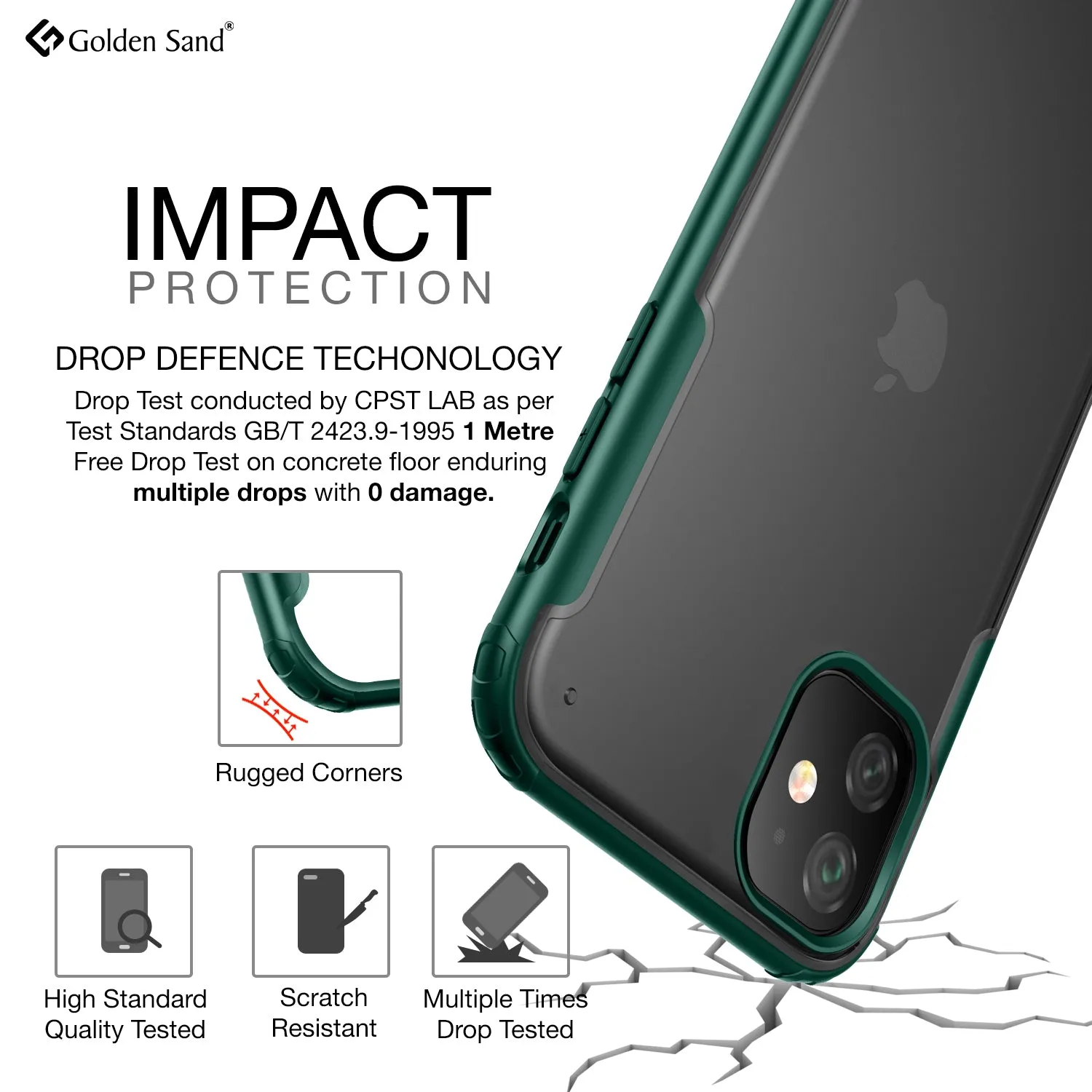 Rugged Frosted Series Hybrid Translucent Back Cover for Apple iPhone 11 6.1 inch, Green