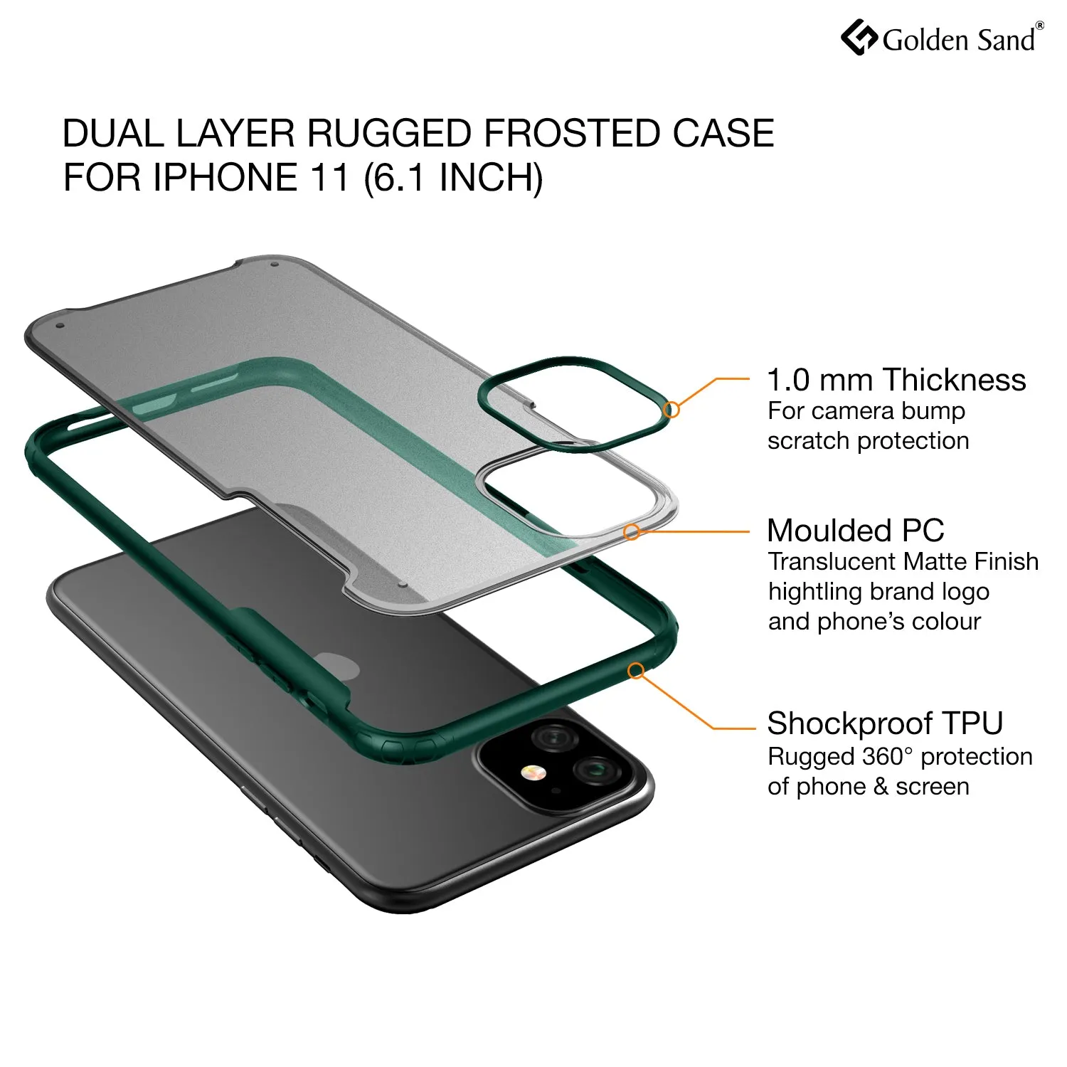Rugged Frosted Series Hybrid Translucent Back Cover for Apple iPhone 11 6.1 inch, Green