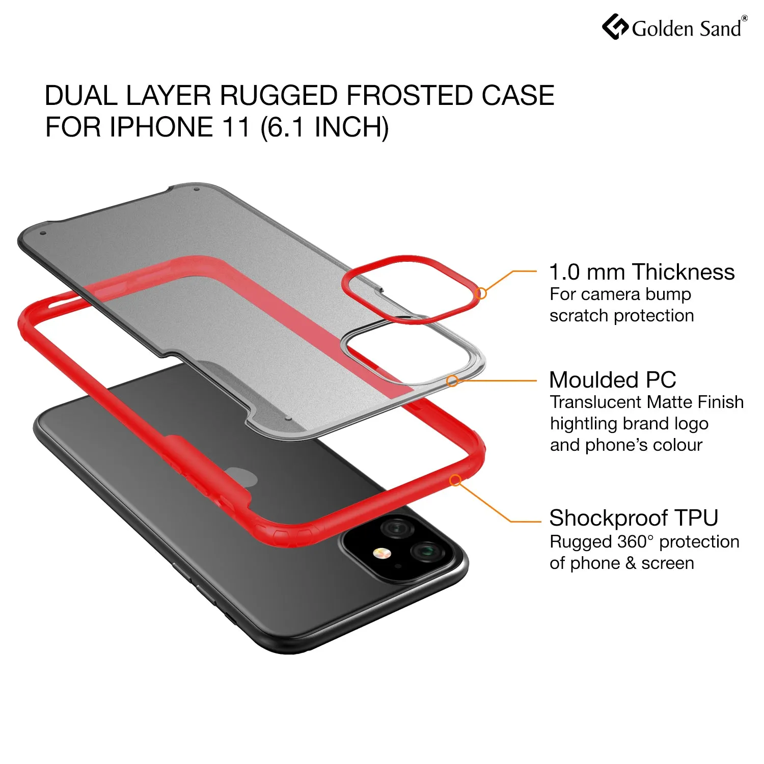 Rugged Frosted Series Hybrid Translucent Back Cover for Apple iPhone 11 6.1 inch, Red