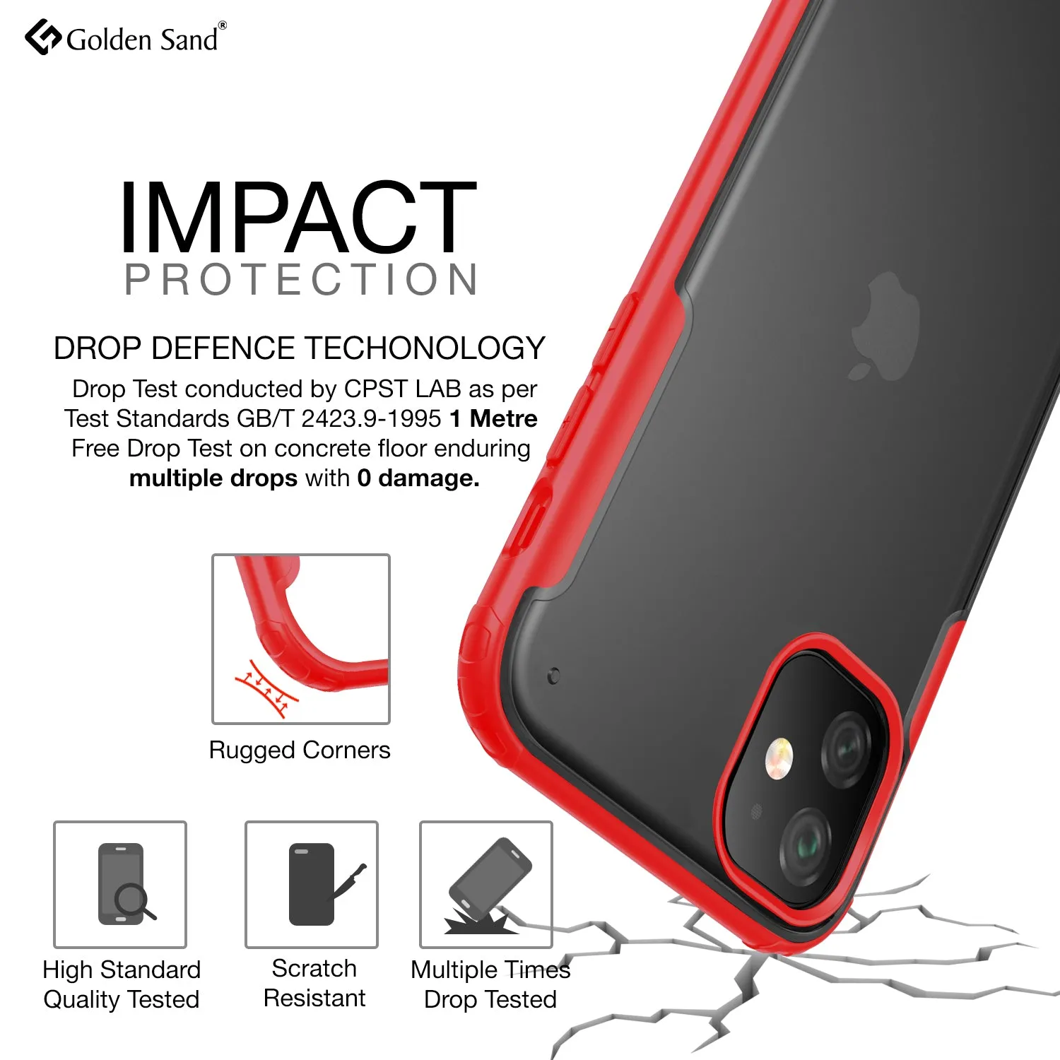 Rugged Frosted Series Hybrid Translucent Back Cover for Apple iPhone 11 6.1 inch, Red