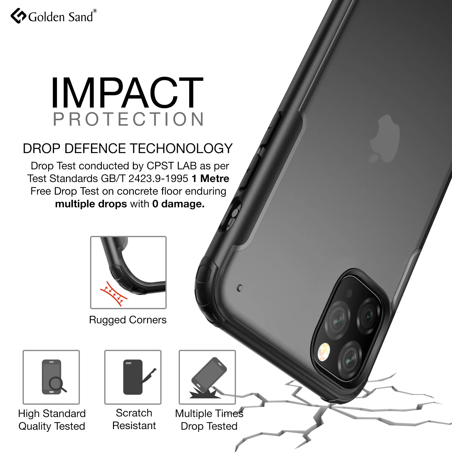 Rugged Frosted Series Hybrid Translucent Back Cover for Apple iPhone 11 Pro 5.8 inch, Black