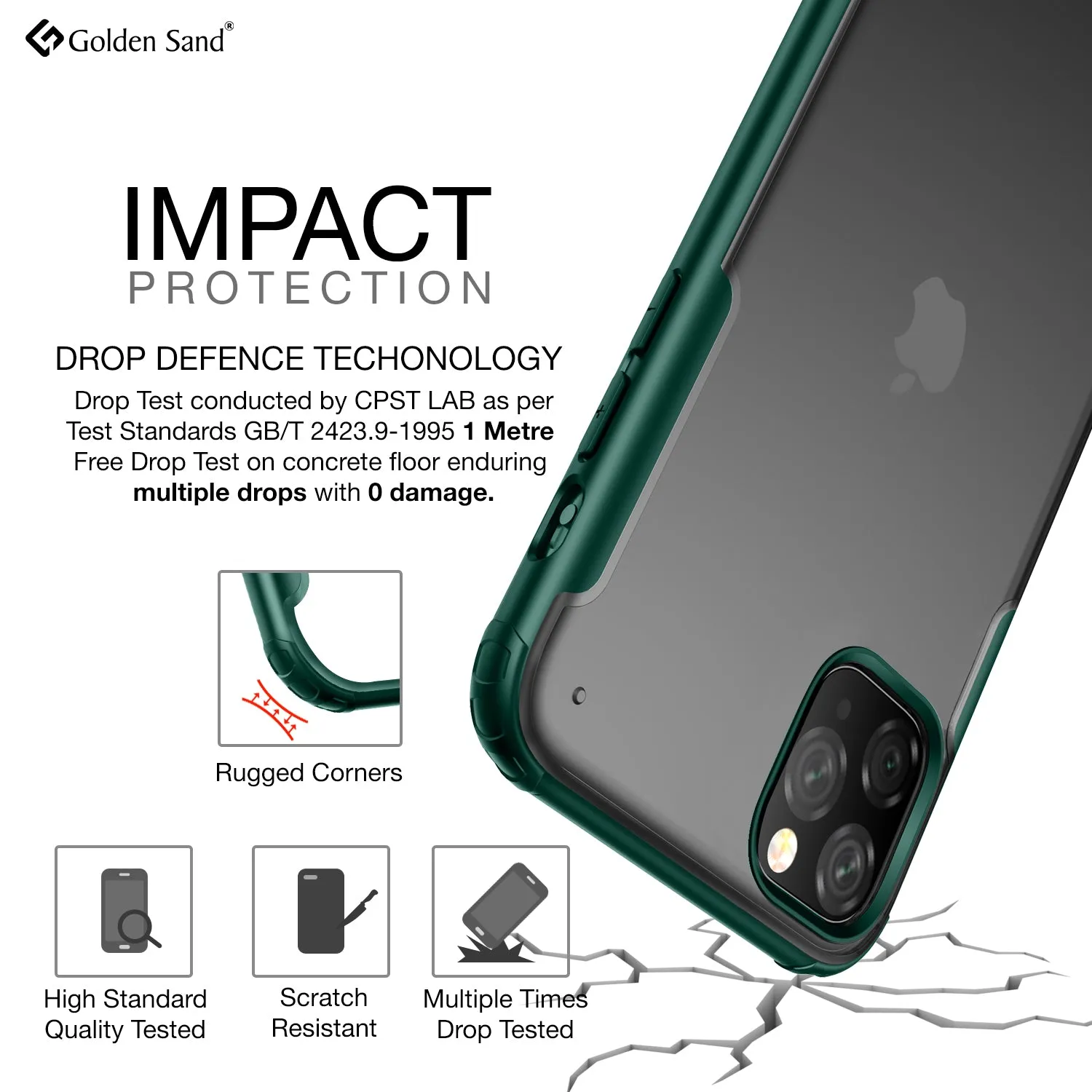 Rugged Frosted Series Hybrid Translucent Back Cover for Apple iPhone 11 Pro 5.8 inch, Green