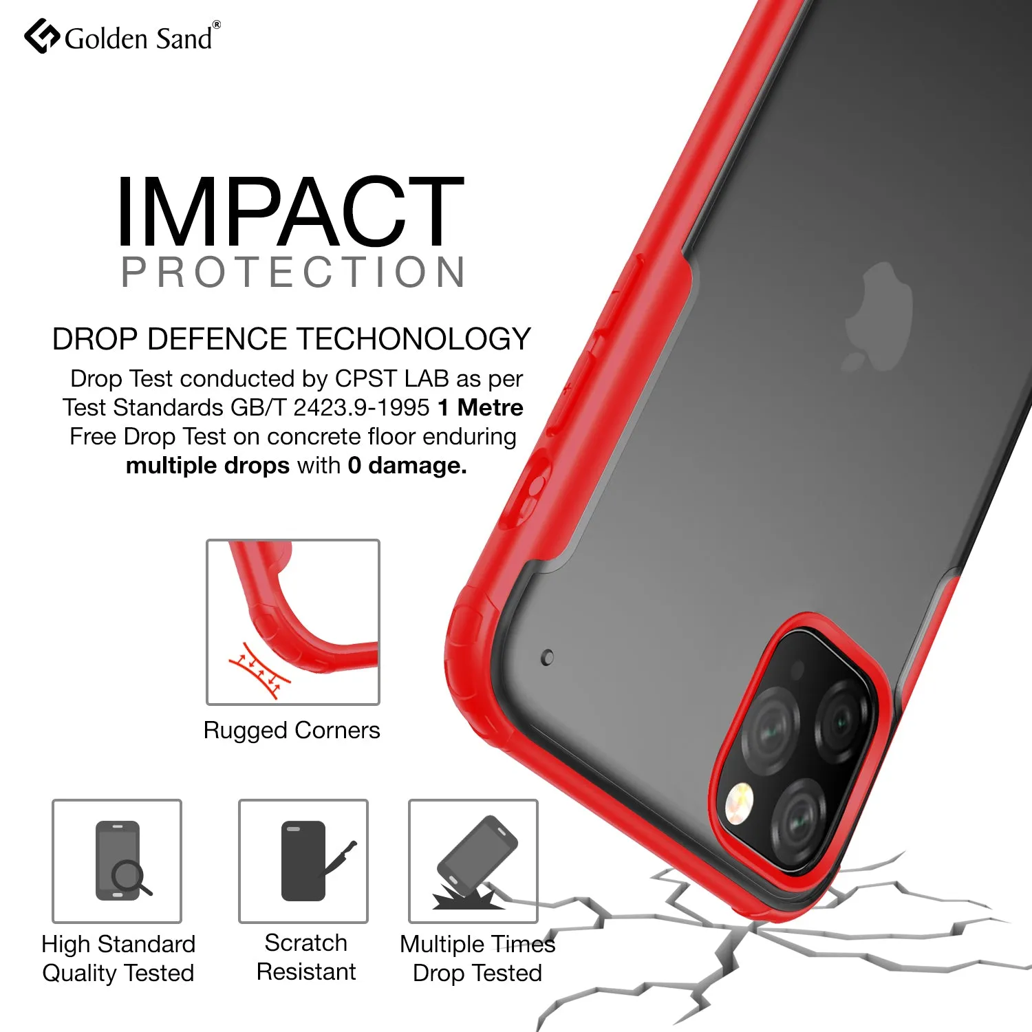 Rugged Frosted Series Hybrid Translucent Back Cover for Apple iPhone 11 Pro 5.8 inch, Red