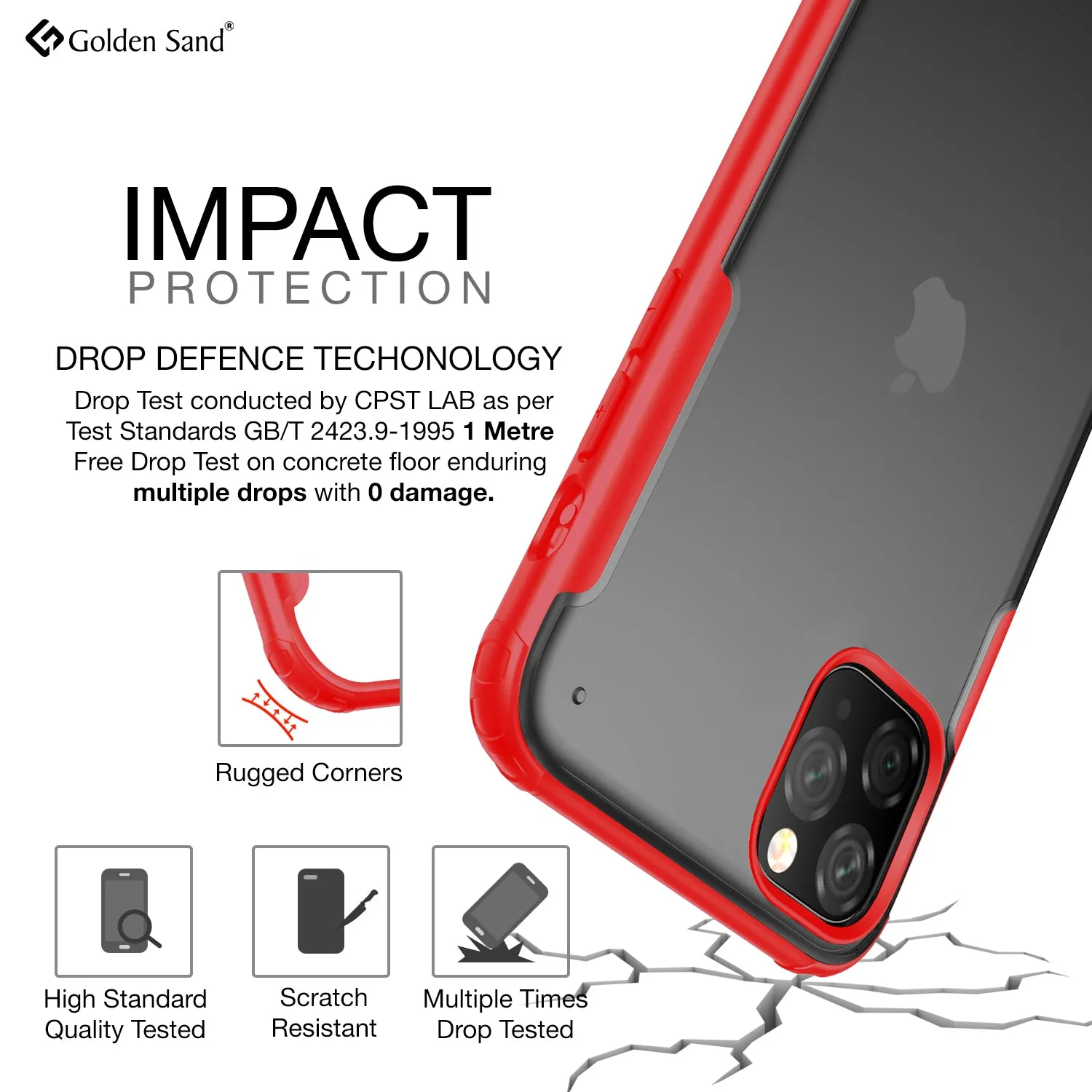 Rugged Frosted Series Hybrid Translucent Back Cover for Apple iPhone 11 Pro Max 6.5 inch, Red