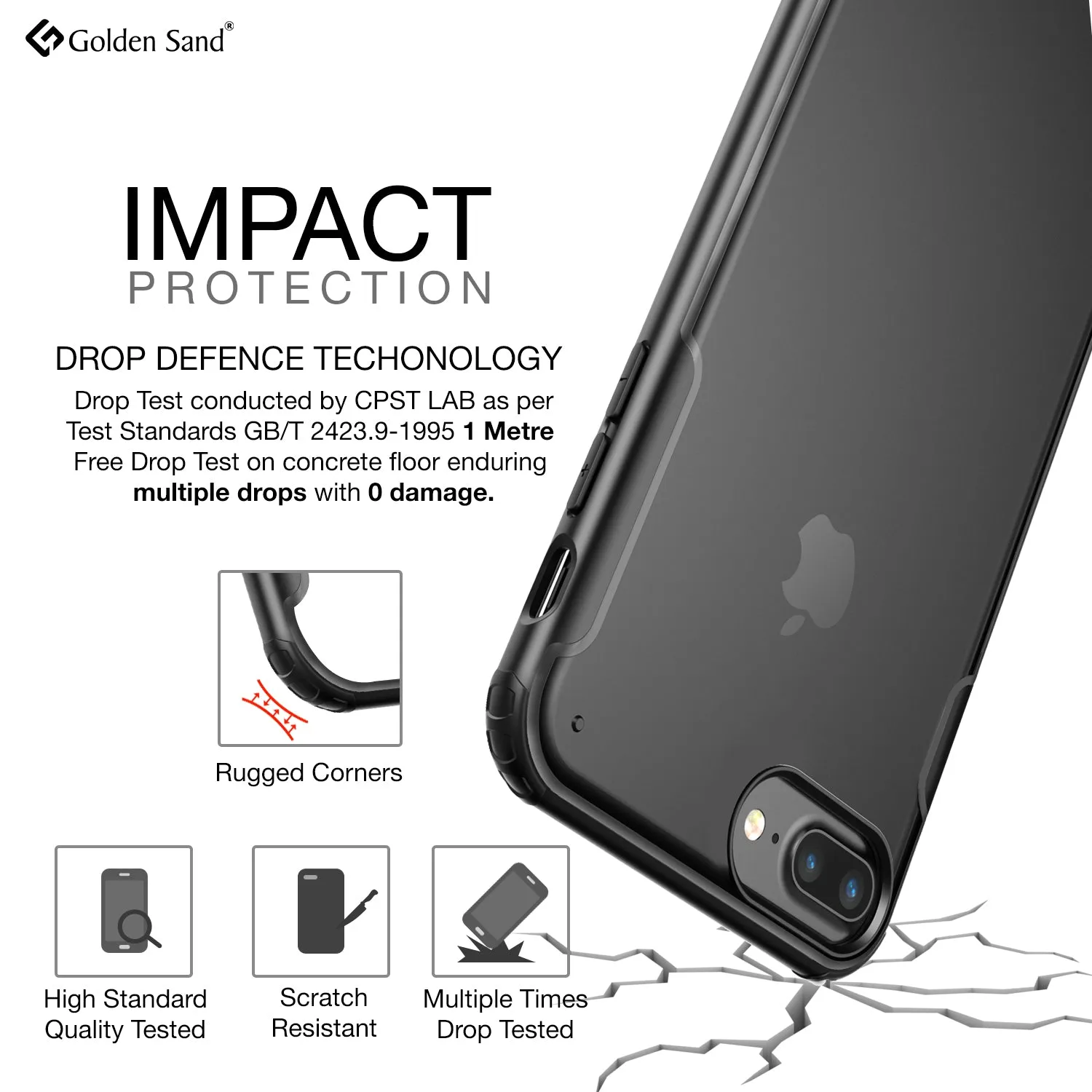Rugged Frosted Series Hybrid Translucent Back Cover for Apple iPhone 6 Plus, 7 Plus, 8 Plus 5.5 inch, Black