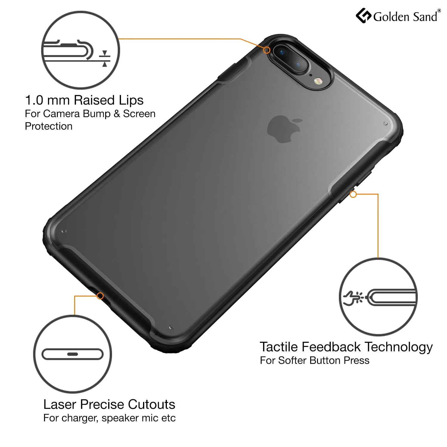 Rugged Frosted Series Hybrid Translucent Back Cover for Apple iPhone 6 Plus, 7 Plus, 8 Plus 5.5 inch, Black
