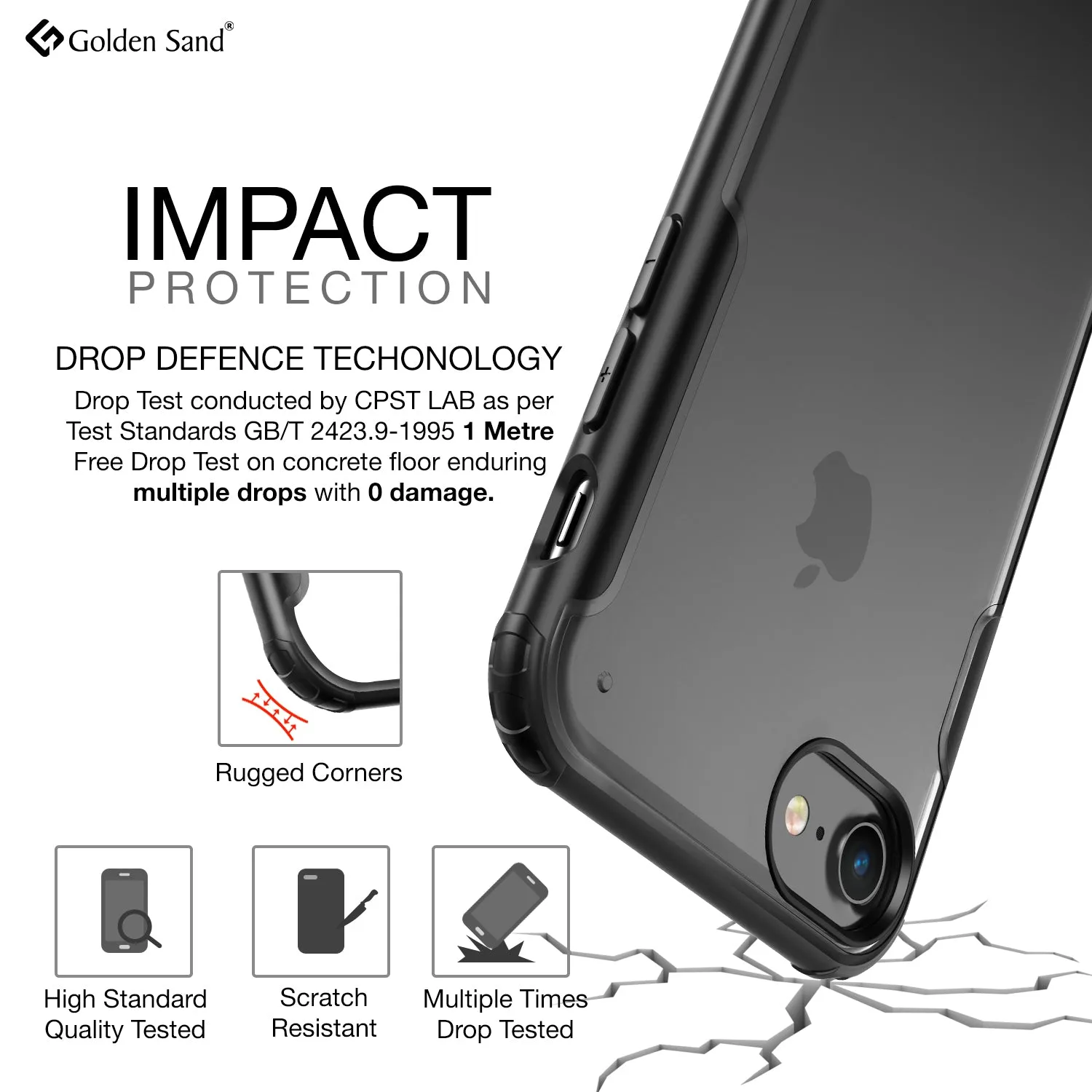 Rugged Frosted Series Hybrid Translucent Back Cover for Apple iPhone SE 3, Apple iPhone 6, 6s, 7, 8, SE 2020 4.7 inch, Black