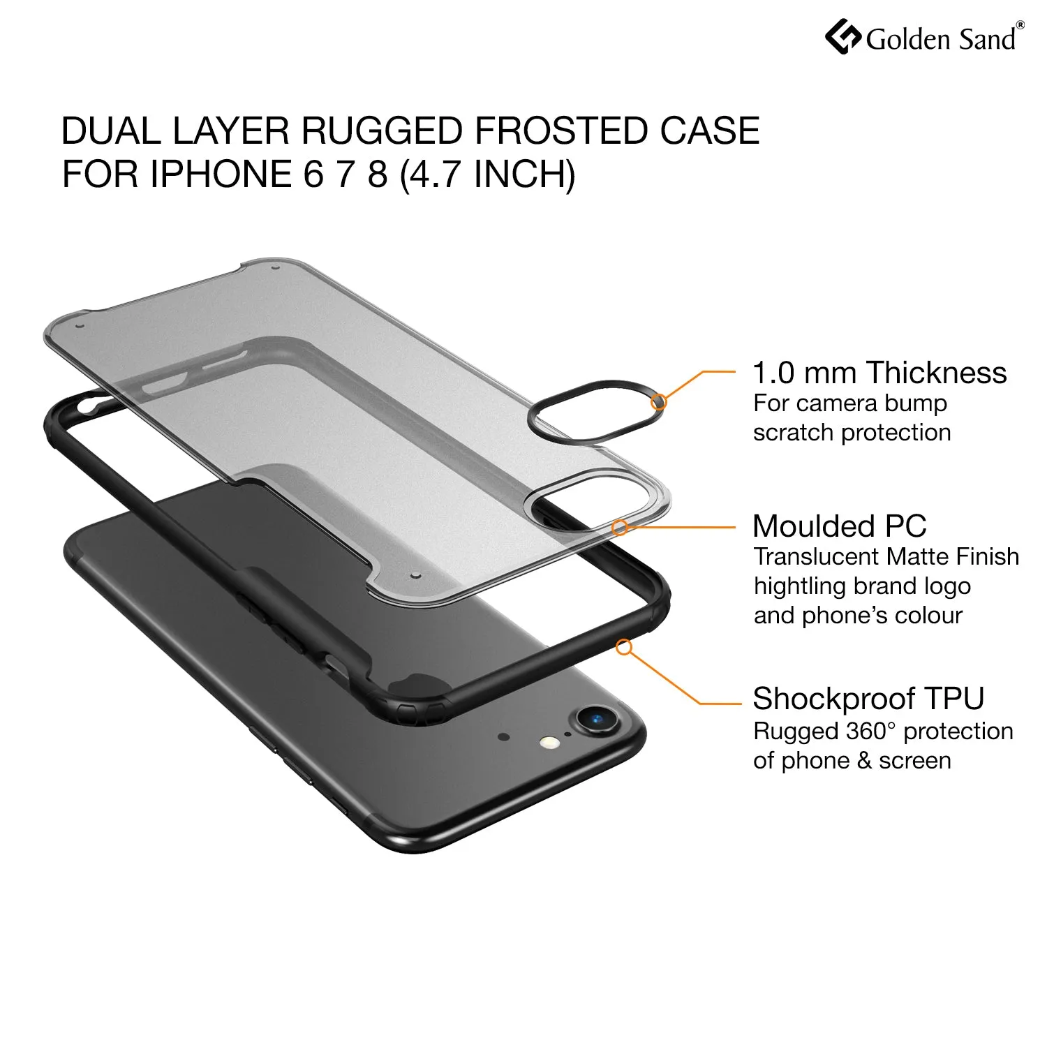 Rugged Frosted Series Hybrid Translucent Back Cover for Apple iPhone SE 3, Apple iPhone 6, 6s, 7, 8, SE 2020 4.7 inch, Black
