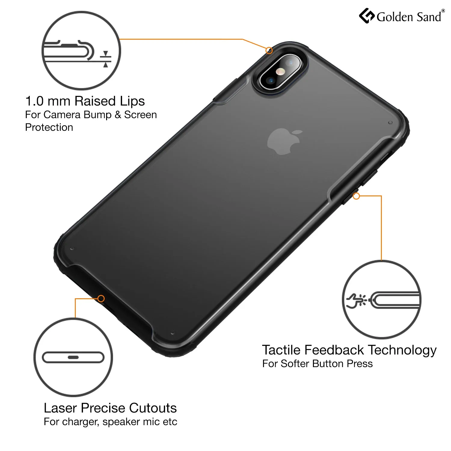 Rugged Frosted Series Hybrid Translucent Back Cover for Apple iPhone X, XS 5.8 inch, Black