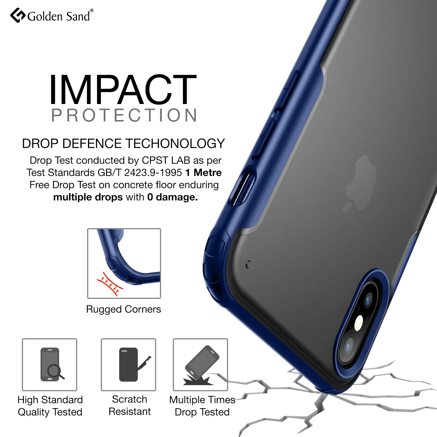 Rugged Frosted Series Hybrid Translucent Back Cover for Apple iPhone X, XS 5.8 inch, Blue