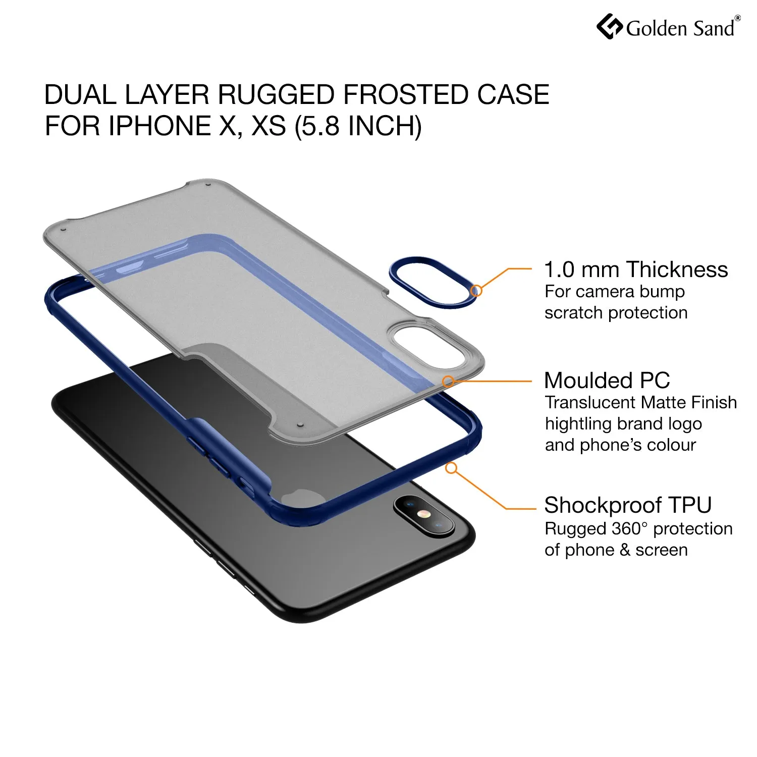 Rugged Frosted Series Hybrid Translucent Back Cover for Apple iPhone X, XS 5.8 inch, Blue