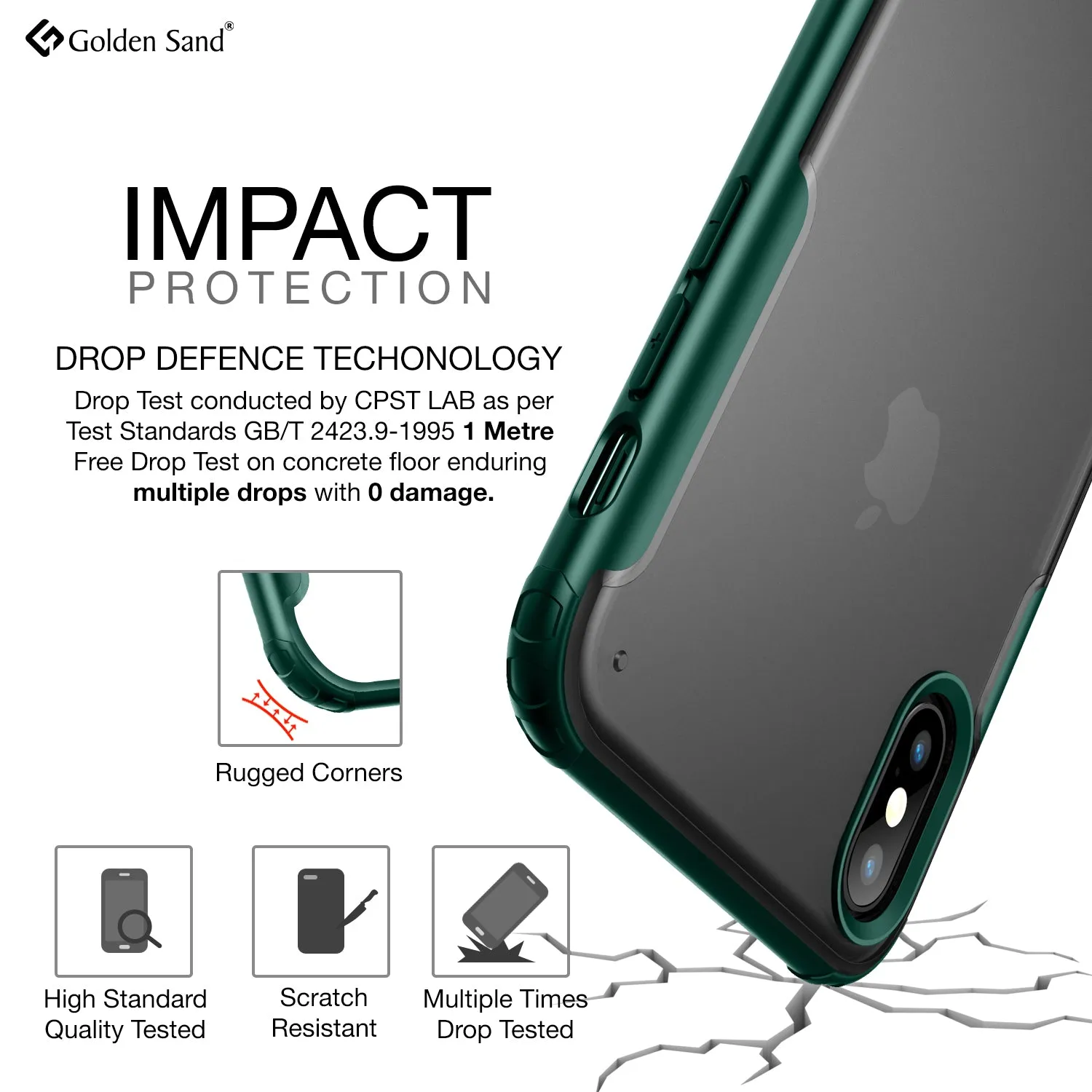 Rugged Frosted Series Hybrid Translucent Back Cover for Apple iPhone X, XS 5.8 inch, Green