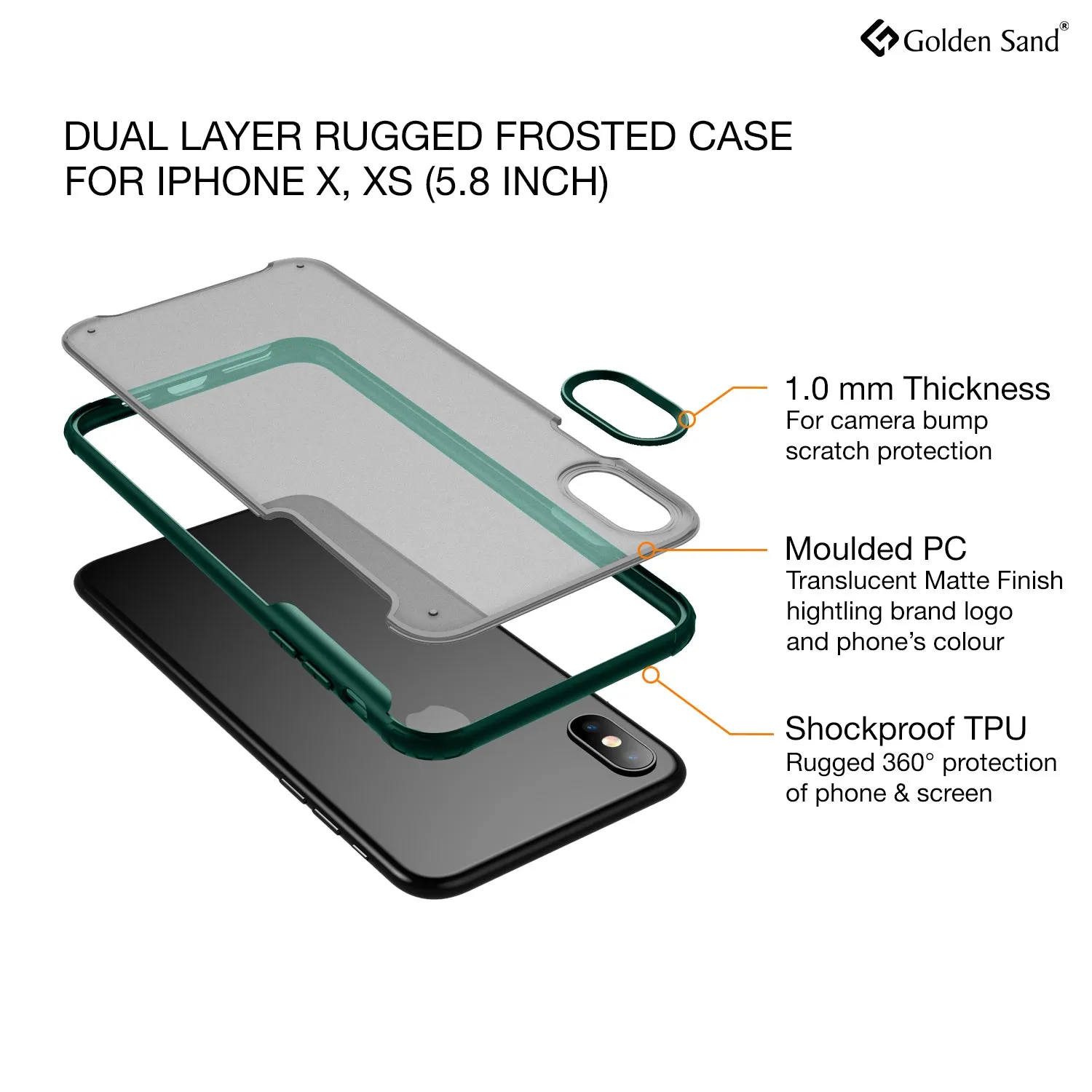 Rugged Frosted Series Hybrid Translucent Back Cover for Apple iPhone X, XS 5.8 inch, Green