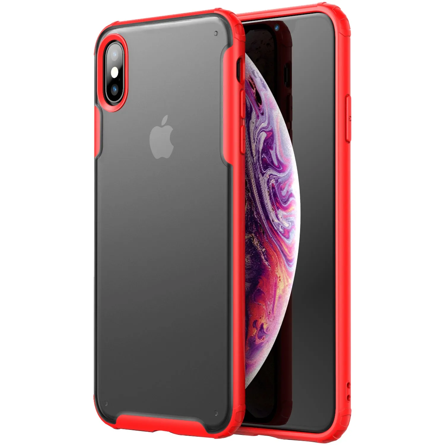 Rugged Frosted Series Hybrid Translucent Back Cover for Apple iPhone X, XS 5.8 inch, Red