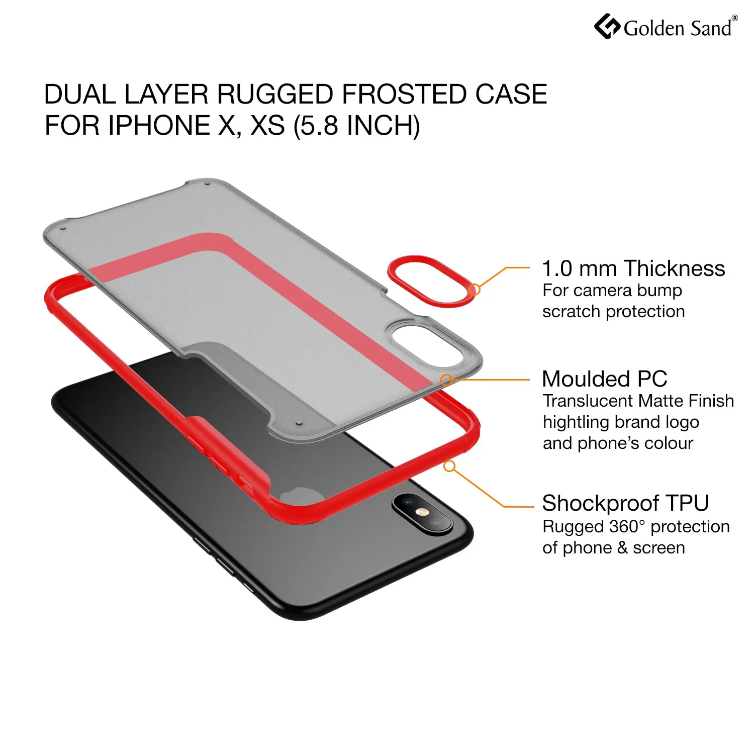 Rugged Frosted Series Hybrid Translucent Back Cover for Apple iPhone X, XS 5.8 inch, Red