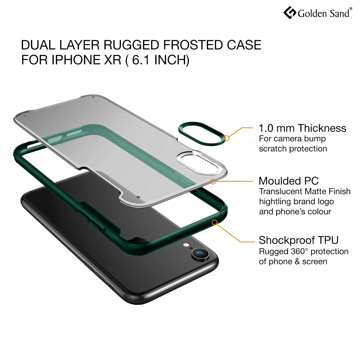 Rugged Frosted Series Hybrid Translucent Back Cover for Apple iPhone XR 6.1 inch, Green