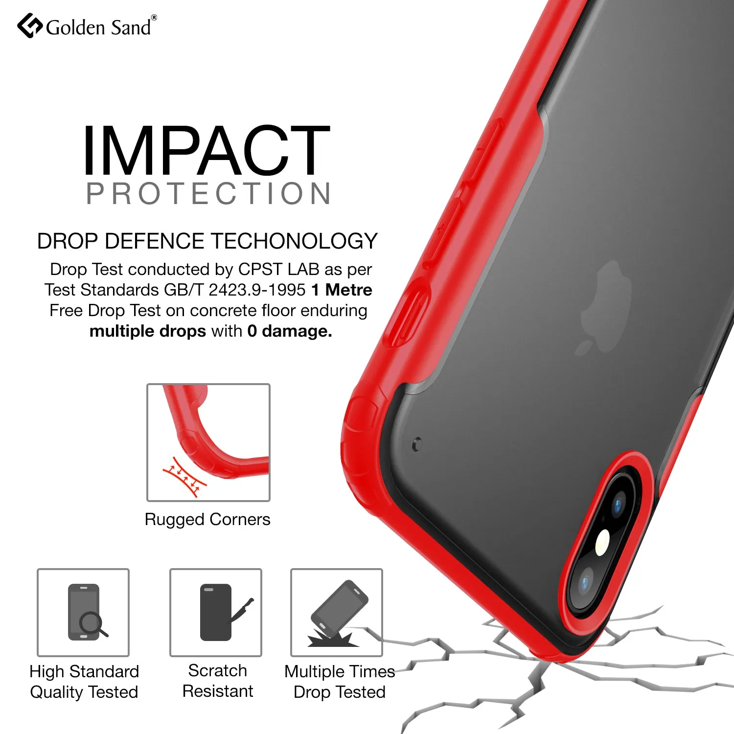 Rugged Frosted Series Hybrid Translucent Back Cover for Apple iPhone XS Max 6.5 inch, Red
