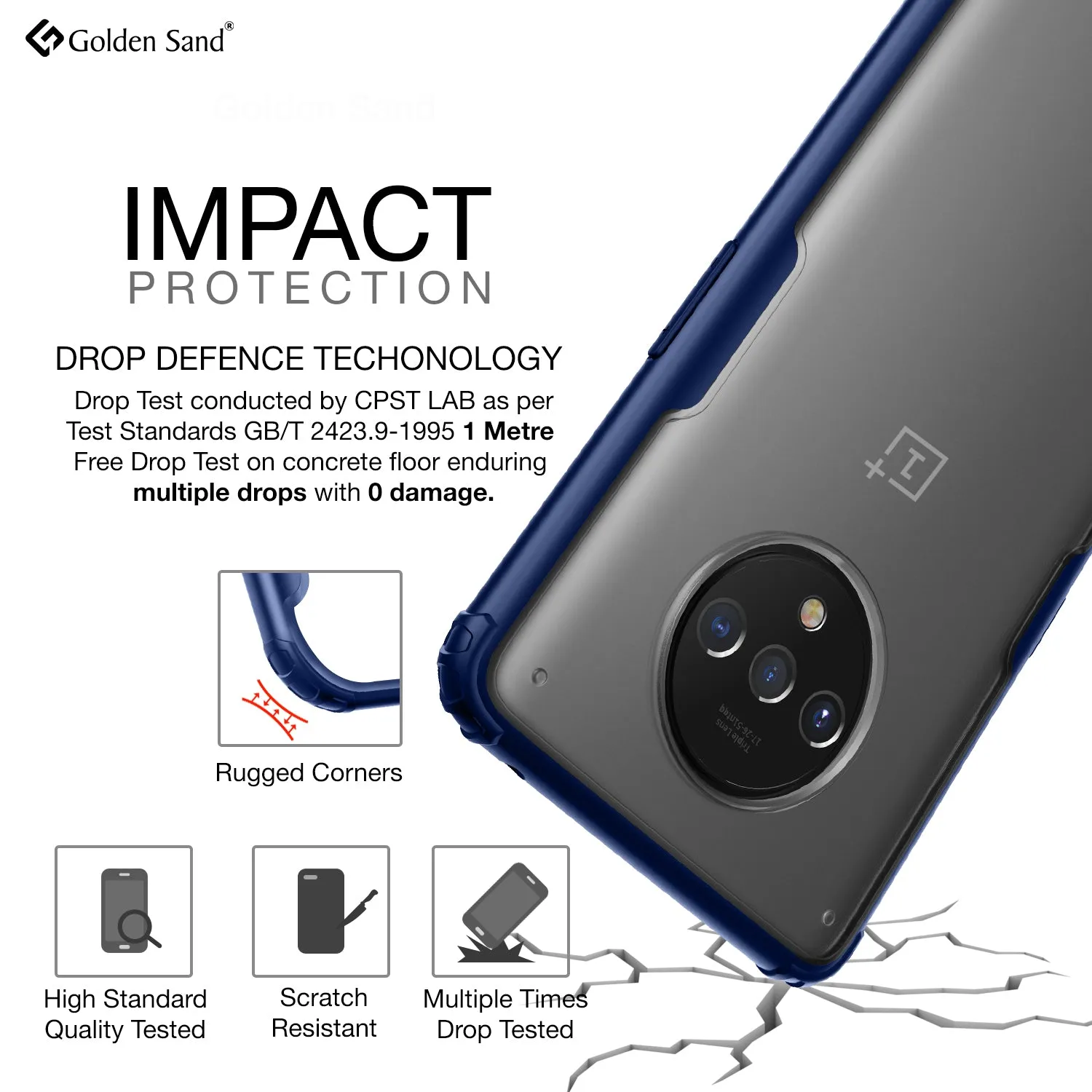 Rugged Frosted Series Hybrid Translucent Back Cover for One Plus 7T 6.5 inch, Blue