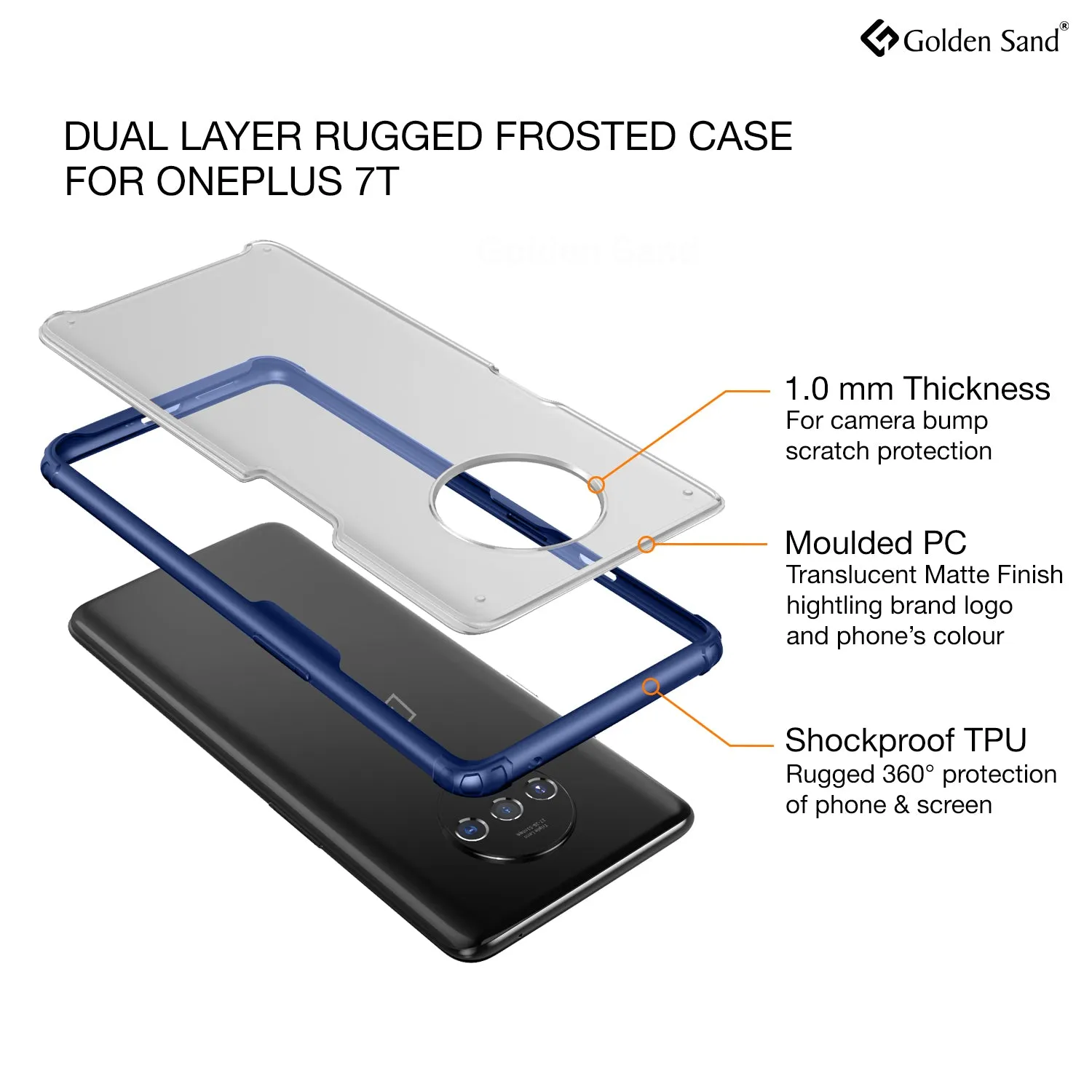 Rugged Frosted Series Hybrid Translucent Back Cover for One Plus 7T 6.5 inch, Blue
