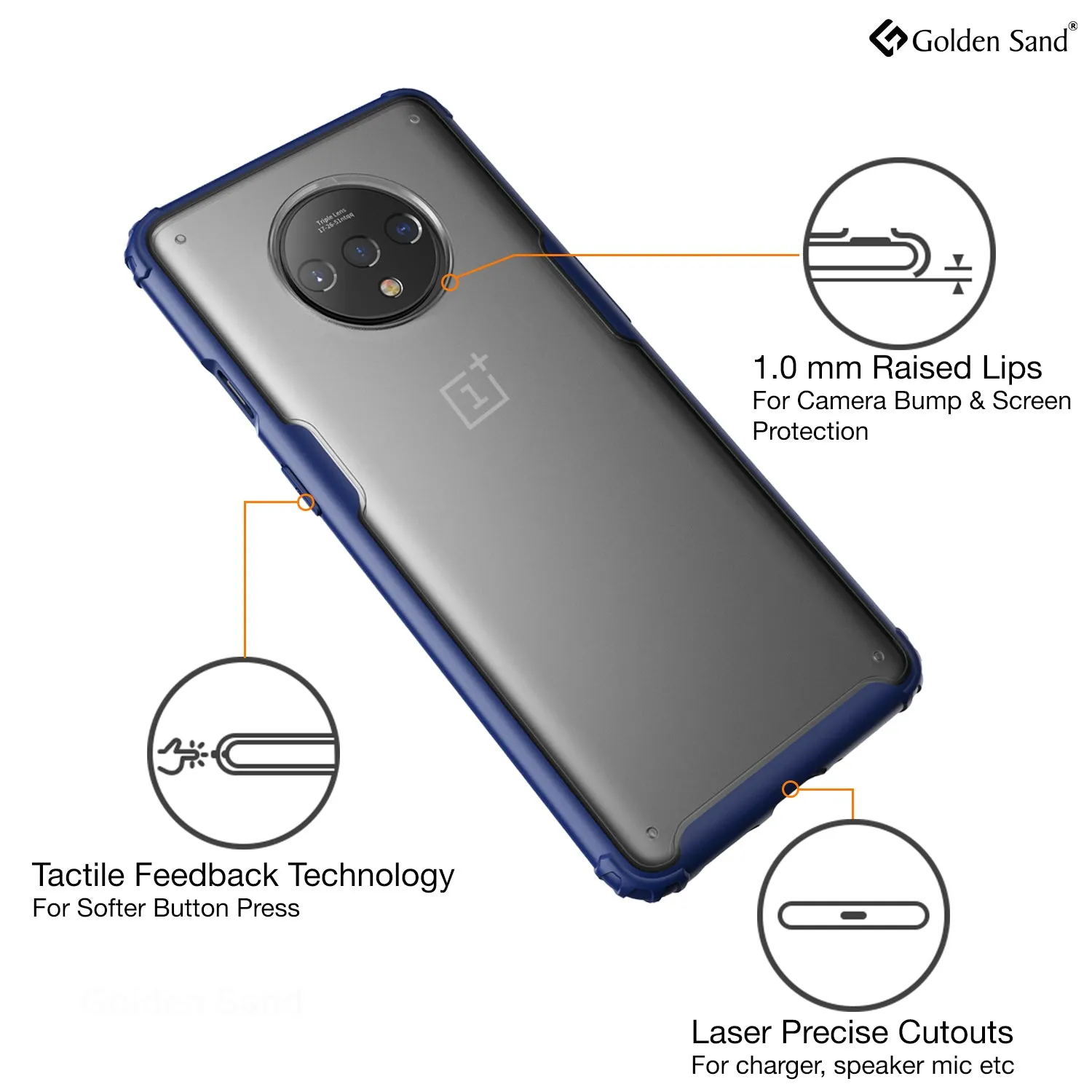 Rugged Frosted Series Hybrid Translucent Back Cover for One Plus 7T 6.5 inch, Blue